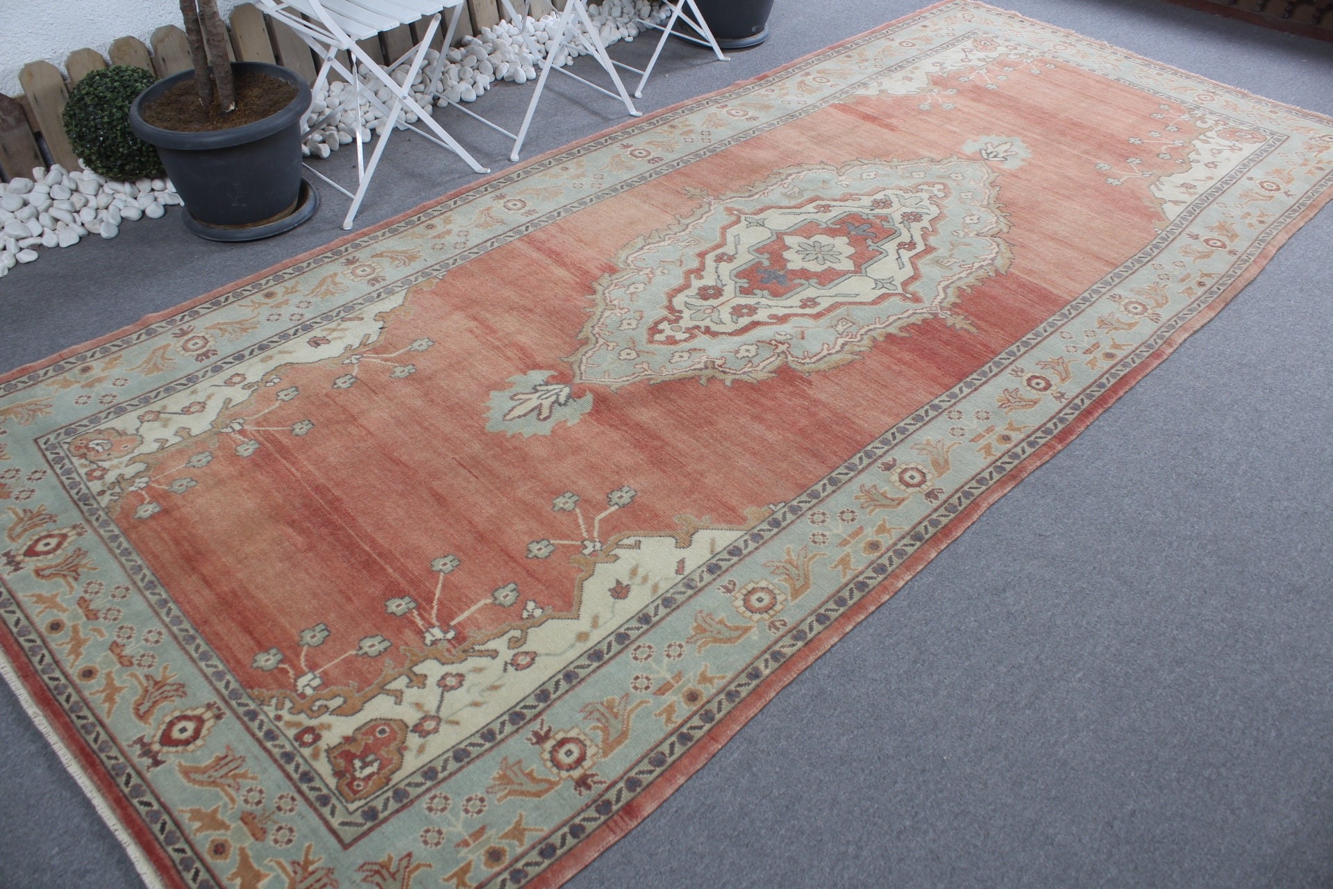 Red Oushak Rug, Salon Rug, Turkish Rug, Vintage Rug, Rugs for Dining Room, Bedroom Rug, Cool Rug, Antique Rugs, 5.2x12.1 ft Large Rugs