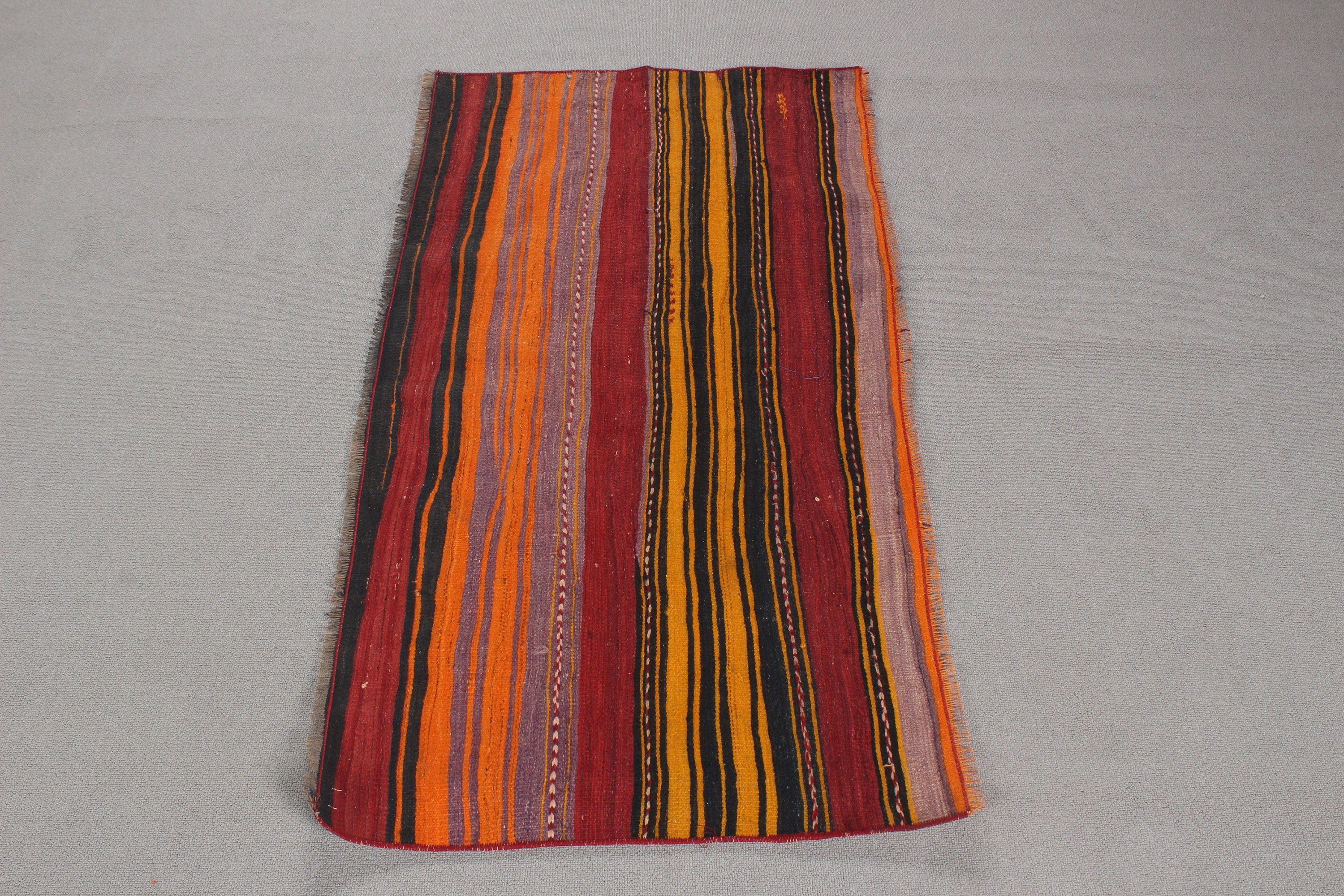 Mutfak Halısı, Kapı Paspası Halıları, Turuncu 2,3x4,4 ft Küçük Halılar, Vintage Halılar, Aztek Halısı, Kilim, Türk Halıları, Düz Dokuma Halılar