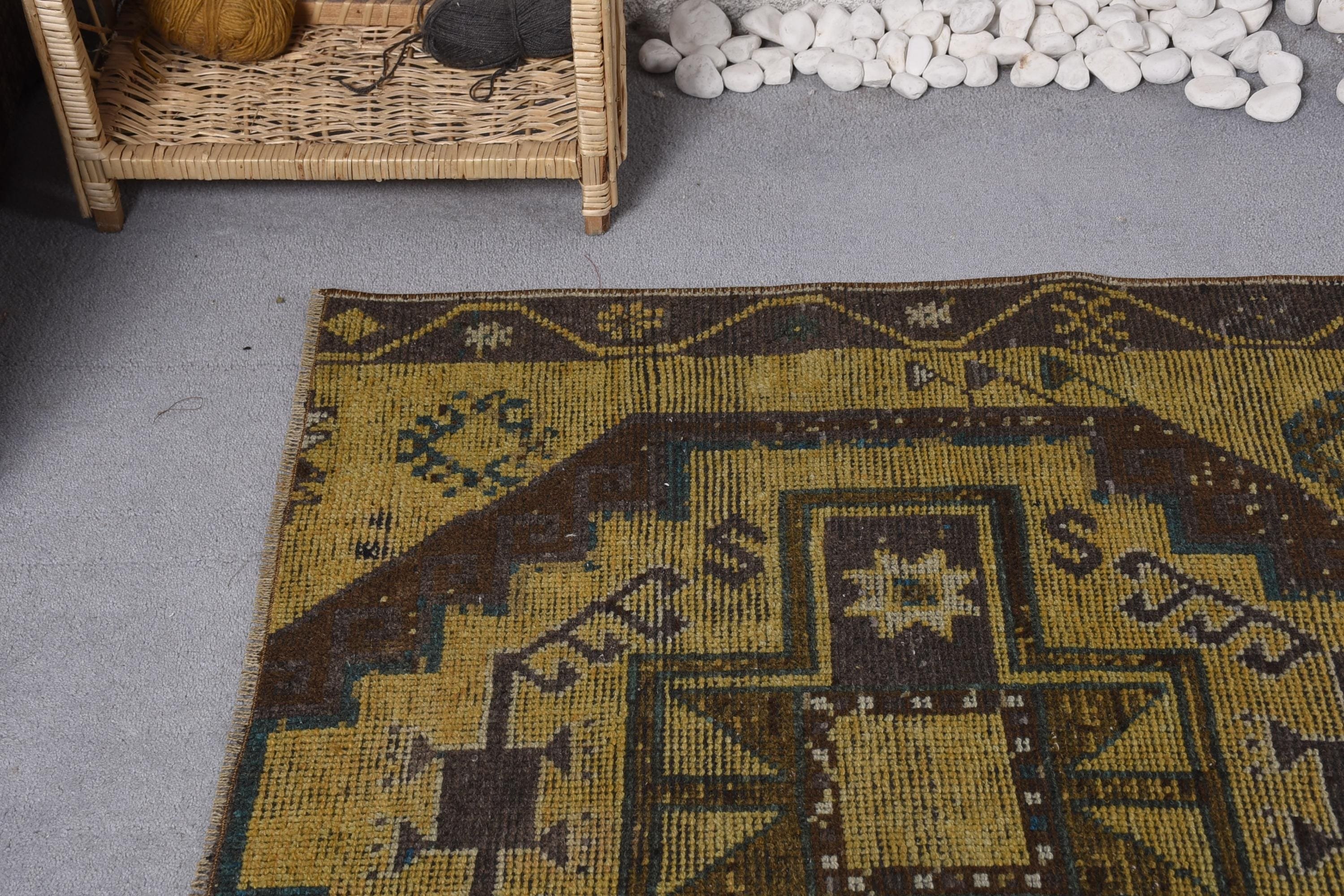 Küçük Boho Halı, Geometrik Halılar, Ev Dekorasyonu Halıları, Sarı Yün Halı, Küçük Alan Halısı, 3,9x3,2 ft Küçük Halı, Vintage Halılar, Türk Halıları