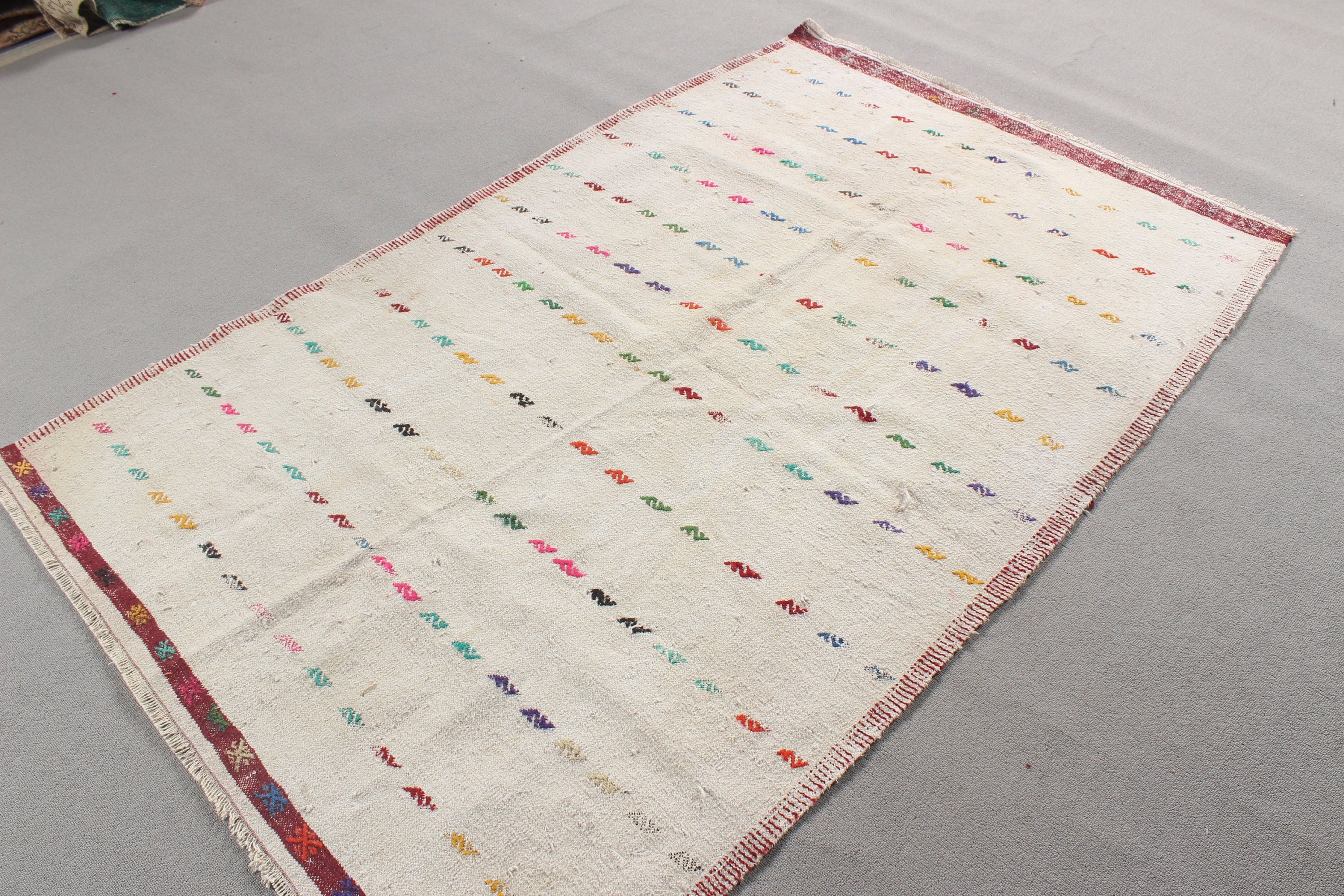 4.1x6.4 ft Alan Halısı, Fas Halısı, Boho Alan Halısı, Yemek Odası Halısı, Modern Halı, Bej Zemin Halısı, Türk Halısı, Vintage Halılar, Kilim