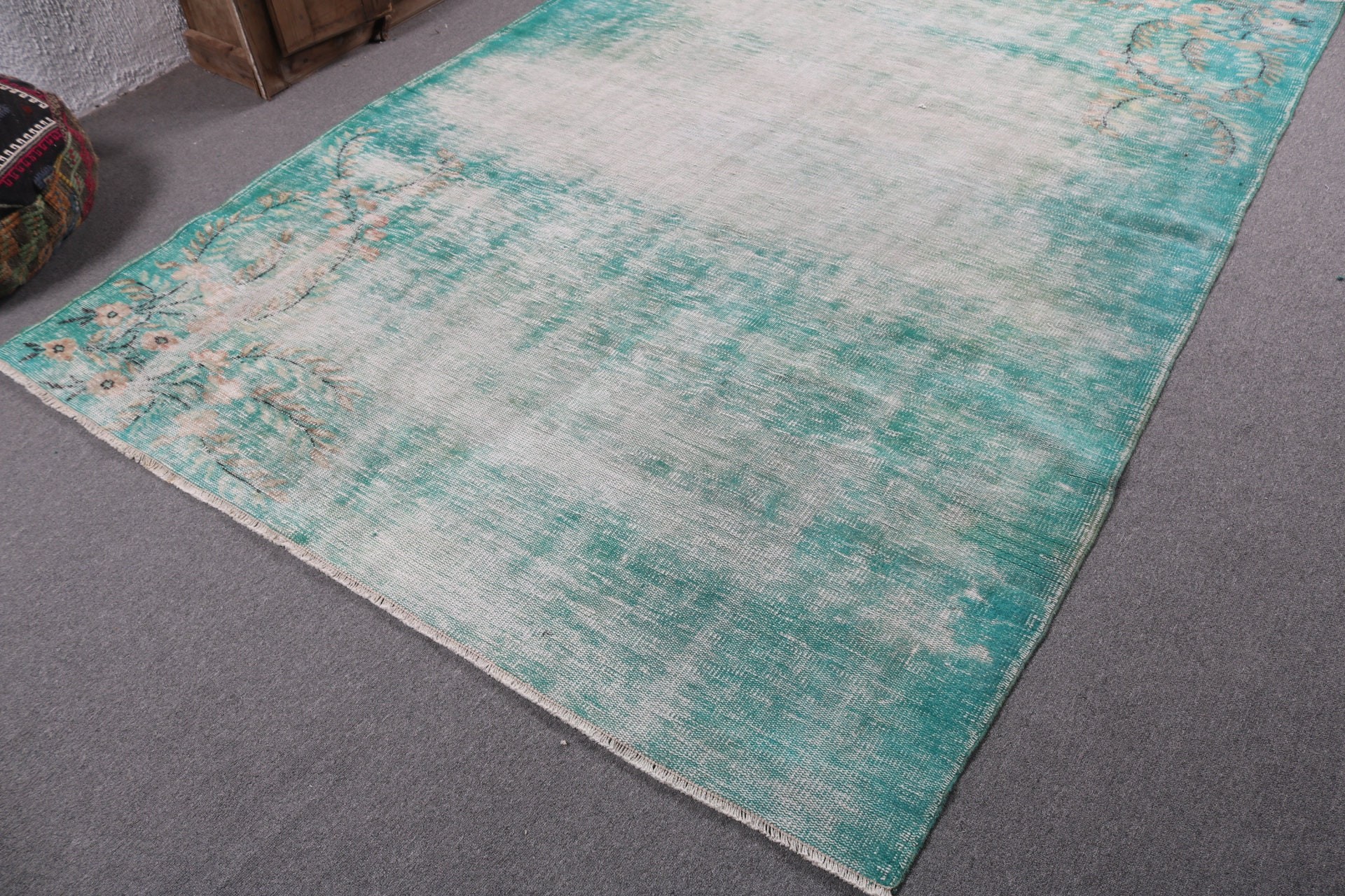 Office Rugs, Turkish Rugs, 6.4x9.4 ft Large Rugs, Vintage Rug, Wool Rug, Green Moroccan Rugs, Living Room Rug, Boho Rug, Dining Room Rug