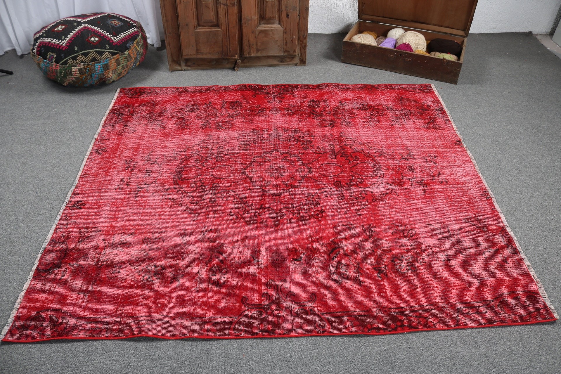 Türk Halısı, 5.4x6 ft Alan Halıları, Lüks Halılar, Oushak Alan Halısı, Antika Halı, Vintage Alan Kilimi, Kırmızı Antika Halı, Vintage Halı, Ev Dekorasyonu Halıları