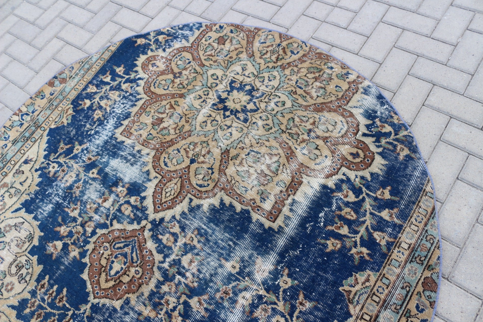 5.9x5.9 ft Area Rug, Turkish Rug, Dining Room Rugs, Anatolian Rug, Vintage Rug, Blue Kitchen Rug, Nursery Rug, Pastel Rug