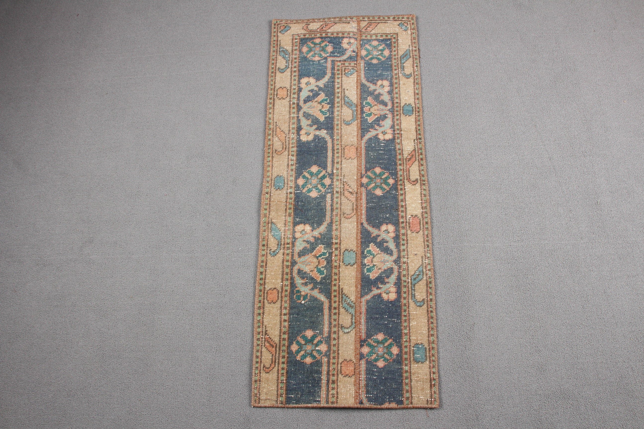 Mutfak Halısı, Vintage Halı, Yeşil 1.3x3.6 ft Küçük Halı, Kapı Paspası Halıları, Yün Halı, Türk Halısı, Yatak Odası Halısı, Havalı Halı