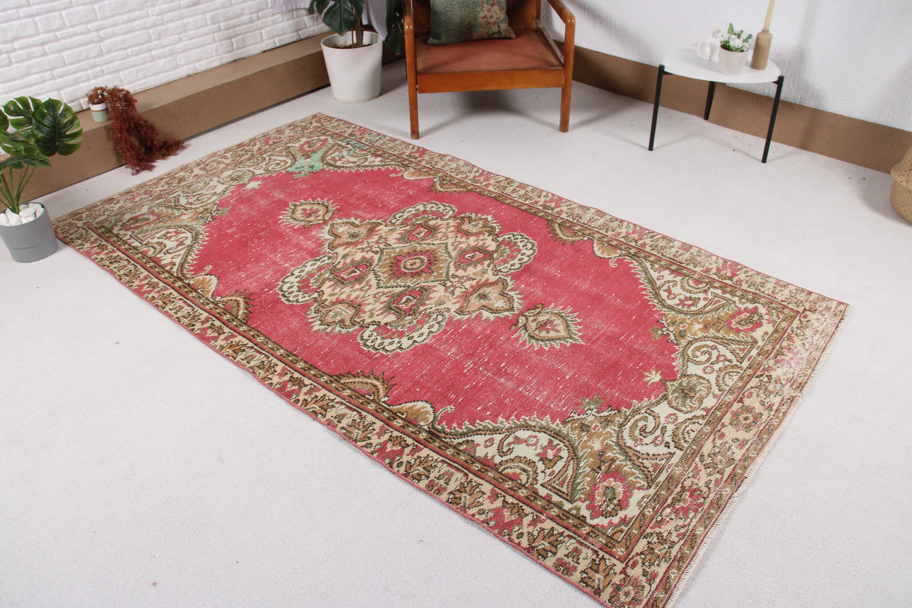 Vintage Rugs, 4.2x7.7 ft Area Rugs, Living Room Rugs, Indoor Rug, Bedroom Rug, Floor Rug, Turkish Rug, Statement Rug, Pink Anatolian Rugs