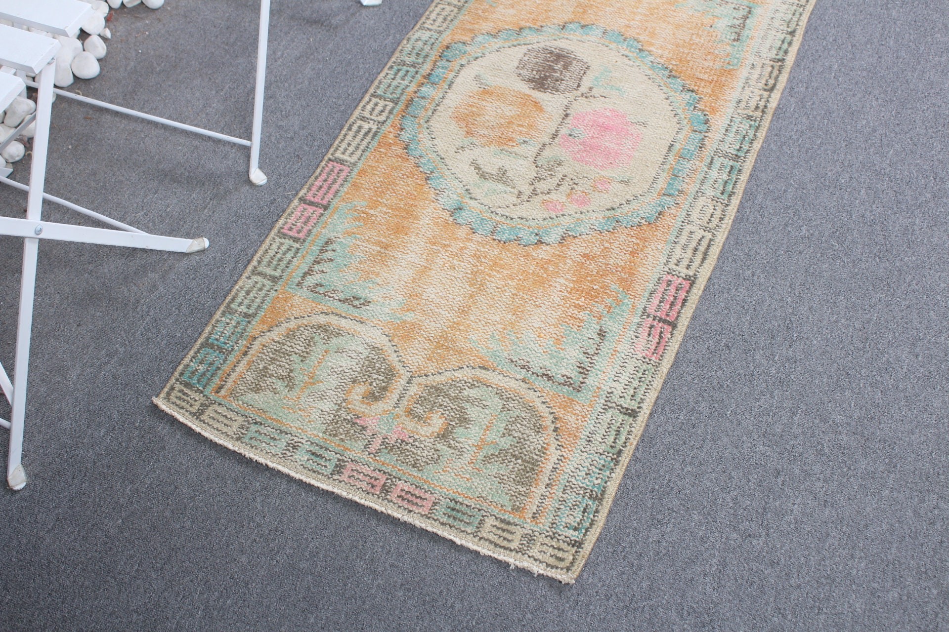 Cool Rug, Vintage Rug, Turkish Rugs, Car Mat Rug, Rugs for Door Mat, Oushak Rugs, 2x4.3 ft Small Rugs, Bedroom Rugs, Orange Cool Rugs