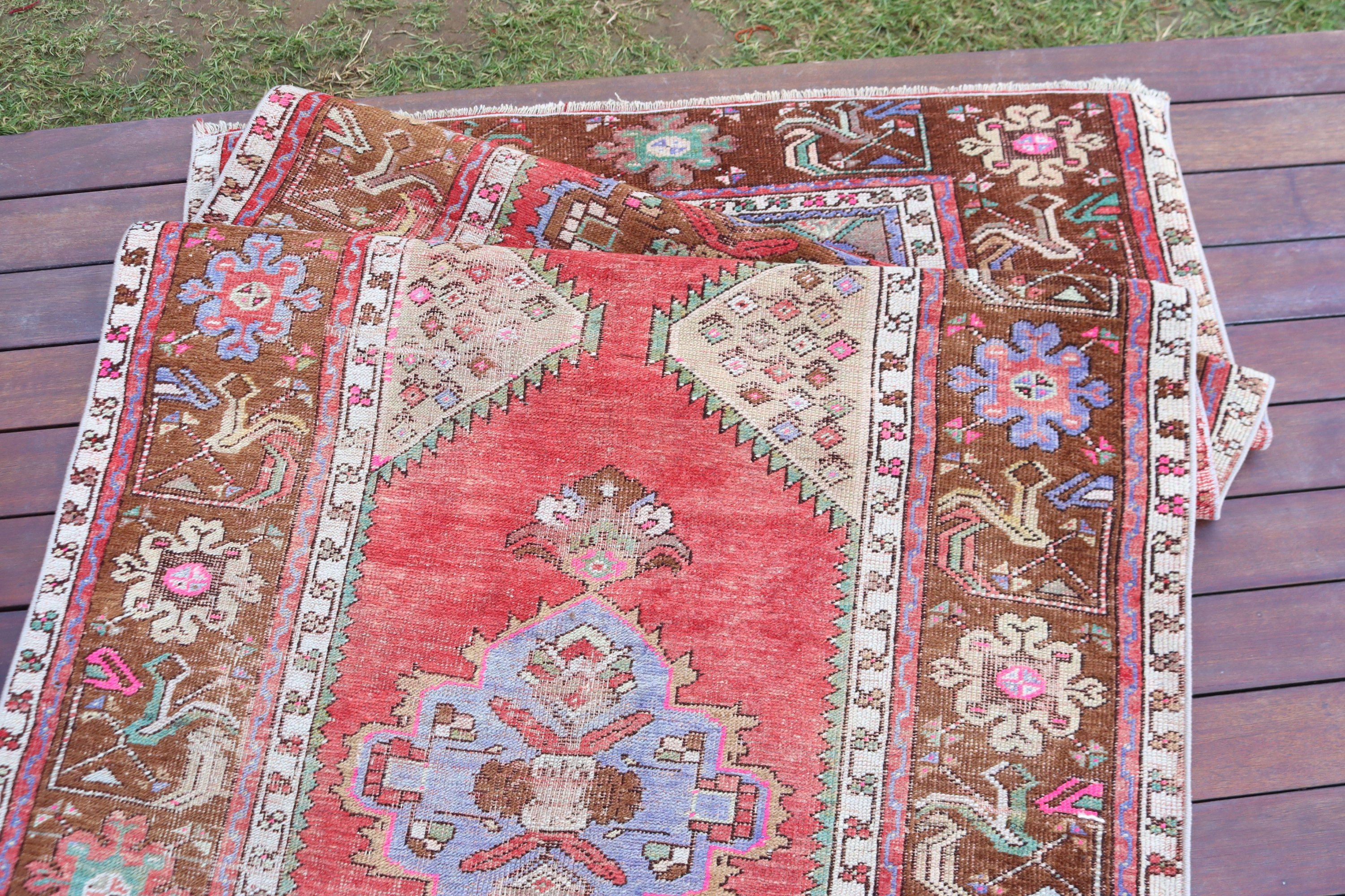 Long Runner Rug, Turkish Rug, Vintage Rugs, Beni Ourain Runner Rugs, Geometric Rug, 3.5x10.5 ft Runner Rugs, Red Oushak Rug