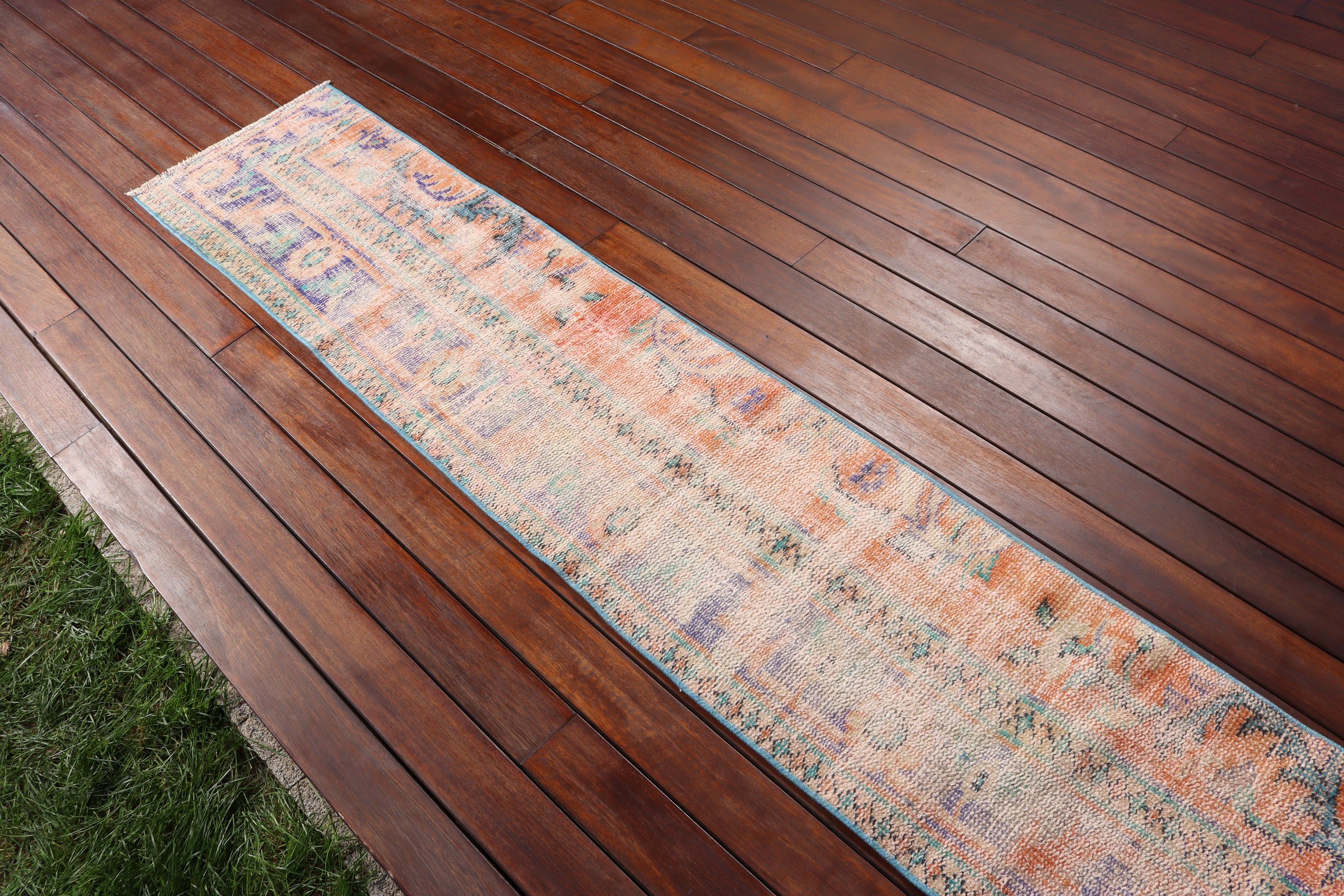 Vintage Rug, Neutral Rug, Turkish Rugs, Boho Rug Runner Rugs, Long Runner Rug, Kitchen Rug, Orange  1.5x8.7 ft Runner Rug