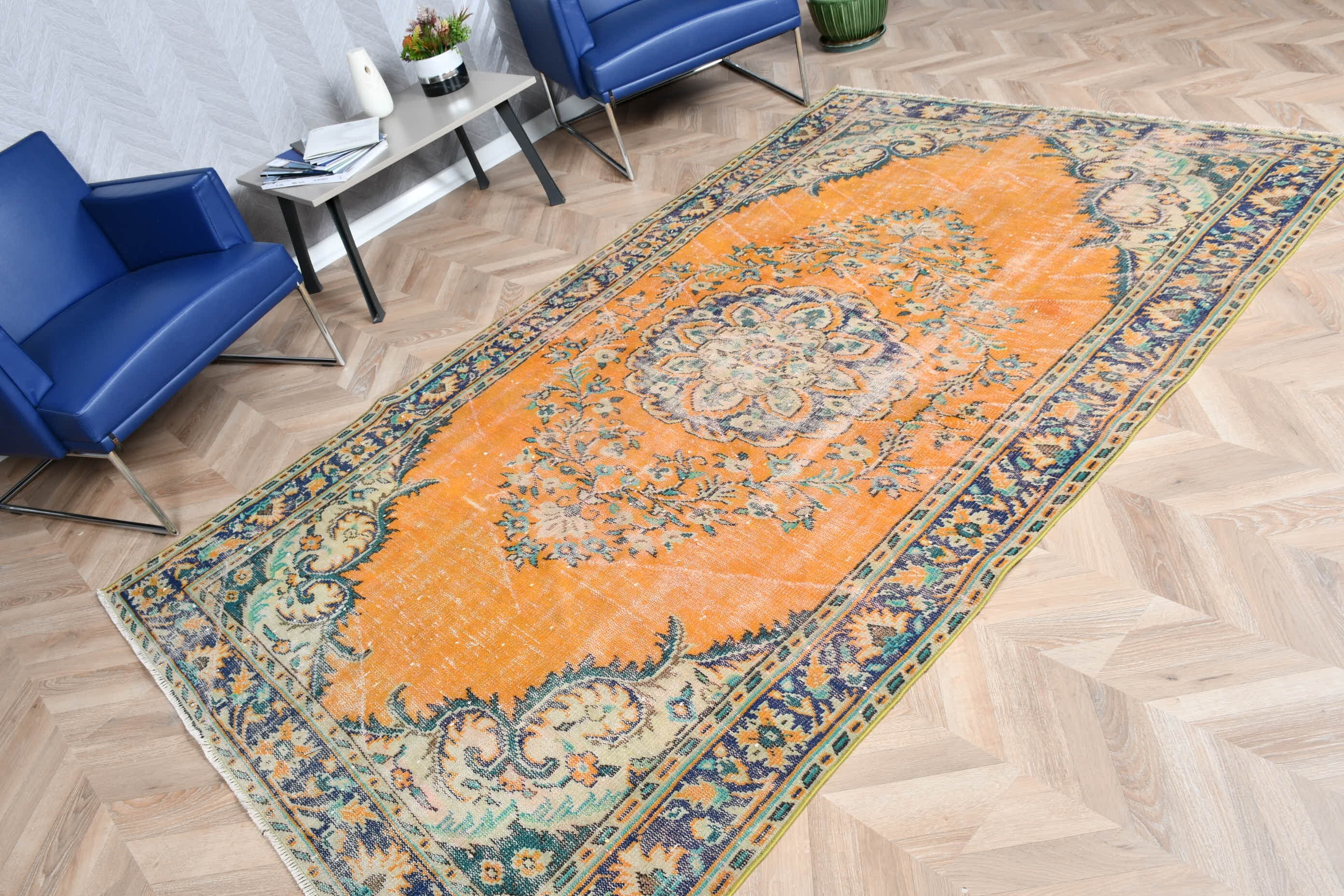 Vintage Rug, Nomadic Rugs, Anatolian Rug, Living Room Rug, 5.2x8.9 ft Large Rug, Orange Cool Rug, Bedroom Rug, Turkish Rugs, Kitchen Rug