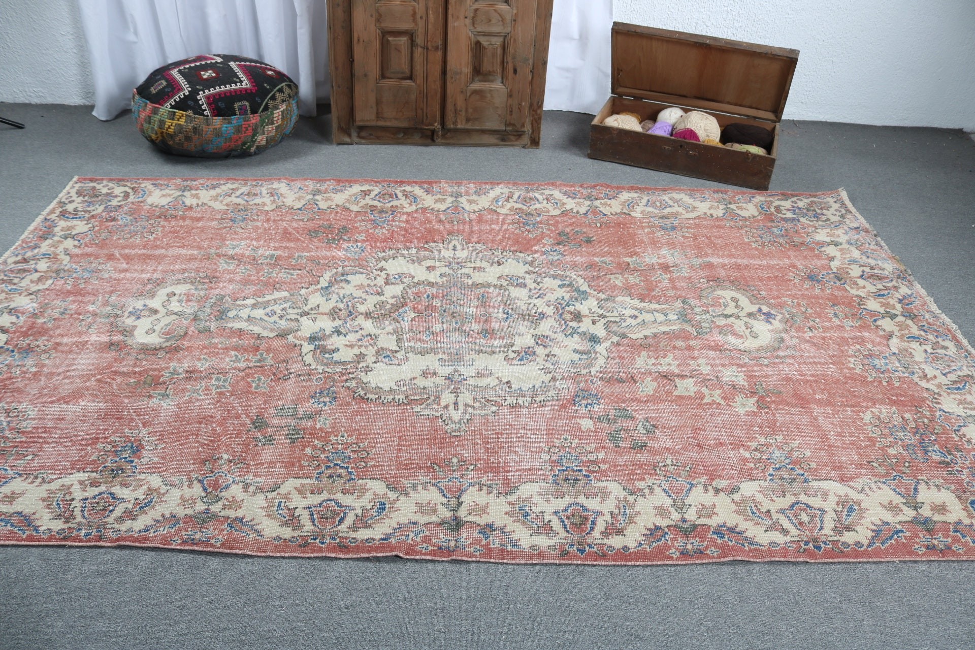 Home Decor Rugs, Geometric Rugs, Turkish Rug, Vintage Rug, Living Room Rugs, Red Oriental Rug, Dining Room Rug, 5.7x9.7 ft Large Rugs