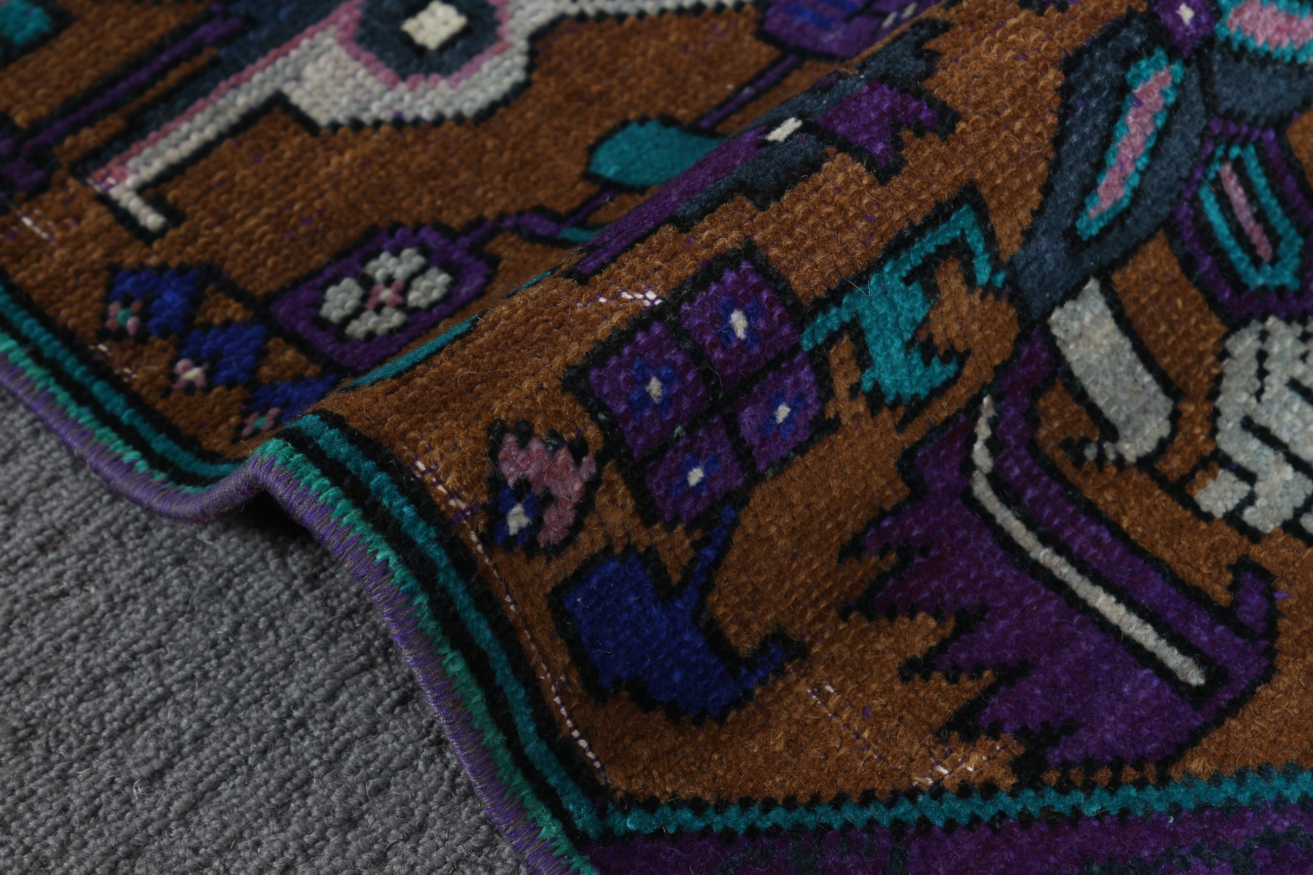 Vintage Rug, Door Mat Rug, Purple Moroccan Rug, Oriental Rugs, 1.2x3.1 ft Small Rug, Turkish Rugs, Wall Hanging Rug, Anatolian Rug
