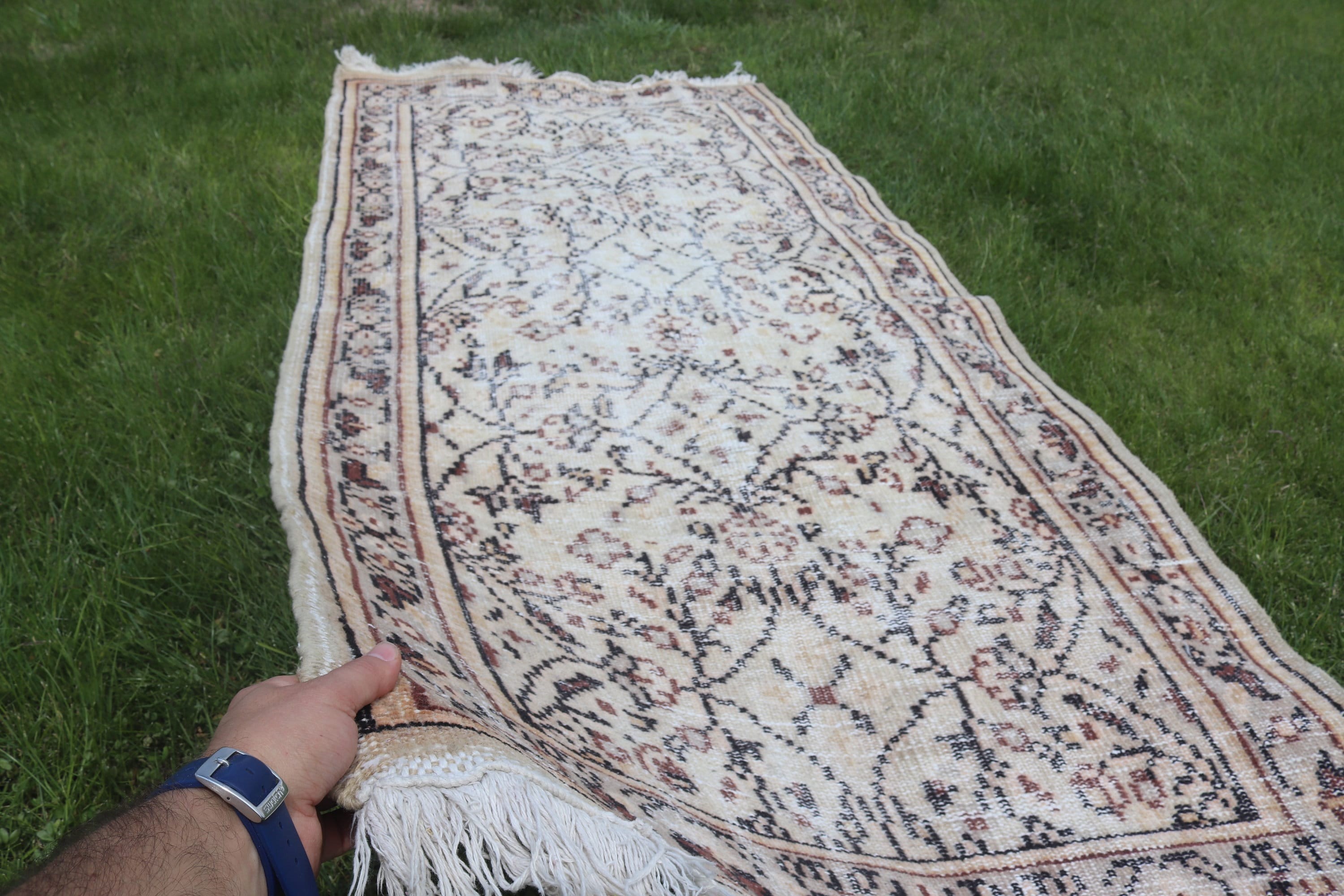 Decorative Rugs, Boho Rugs, Beige Antique Rug, Vintage Accent Rug, Handwoven Rugs, 3x6.8 ft Accent Rugs, Vintage Rug, Turkish Rug