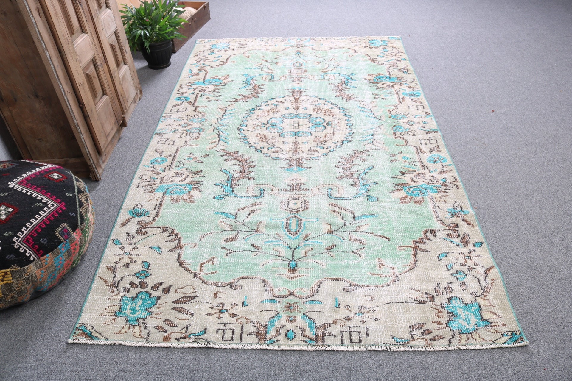 Green Wool Rugs, Dining Room Rug, Bedroom Rug, 4.9x8.4 ft Large Rugs, Turkish Rug, Large Vintage Rug, Vintage Rug, Organic Rugs, Floor Rugs