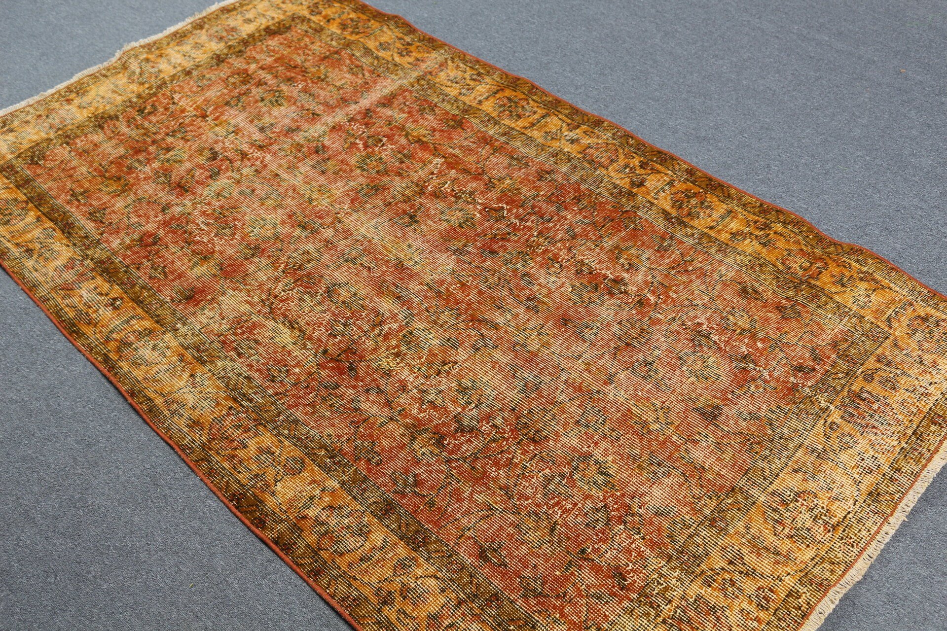 3.7x6.5 ft Area Rug, Orange Floor Rugs, Turkish Rug, Rugs for Area, Dining Room Rug, Antique Rugs, Vintage Rug, Kitchen Rug