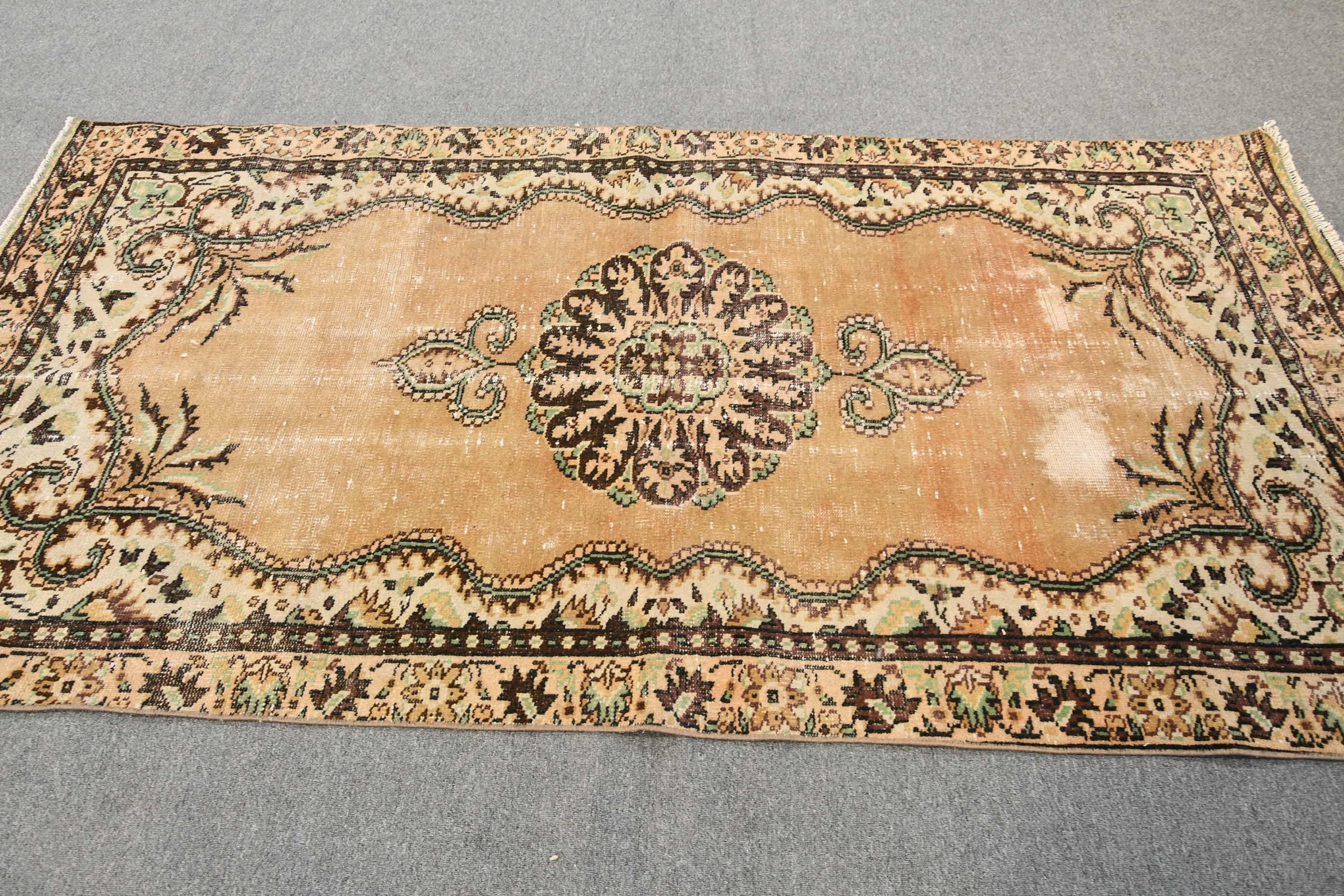 Göçebe Halılar, 4,5x8,3 ft Alan Halısı, İç Mekan Halısı, Türk Halısı, Vintage Halı, Oushak Halısı, Oturma Odası Halıları, Antika Halı, Kahverengi Soğuk Halı