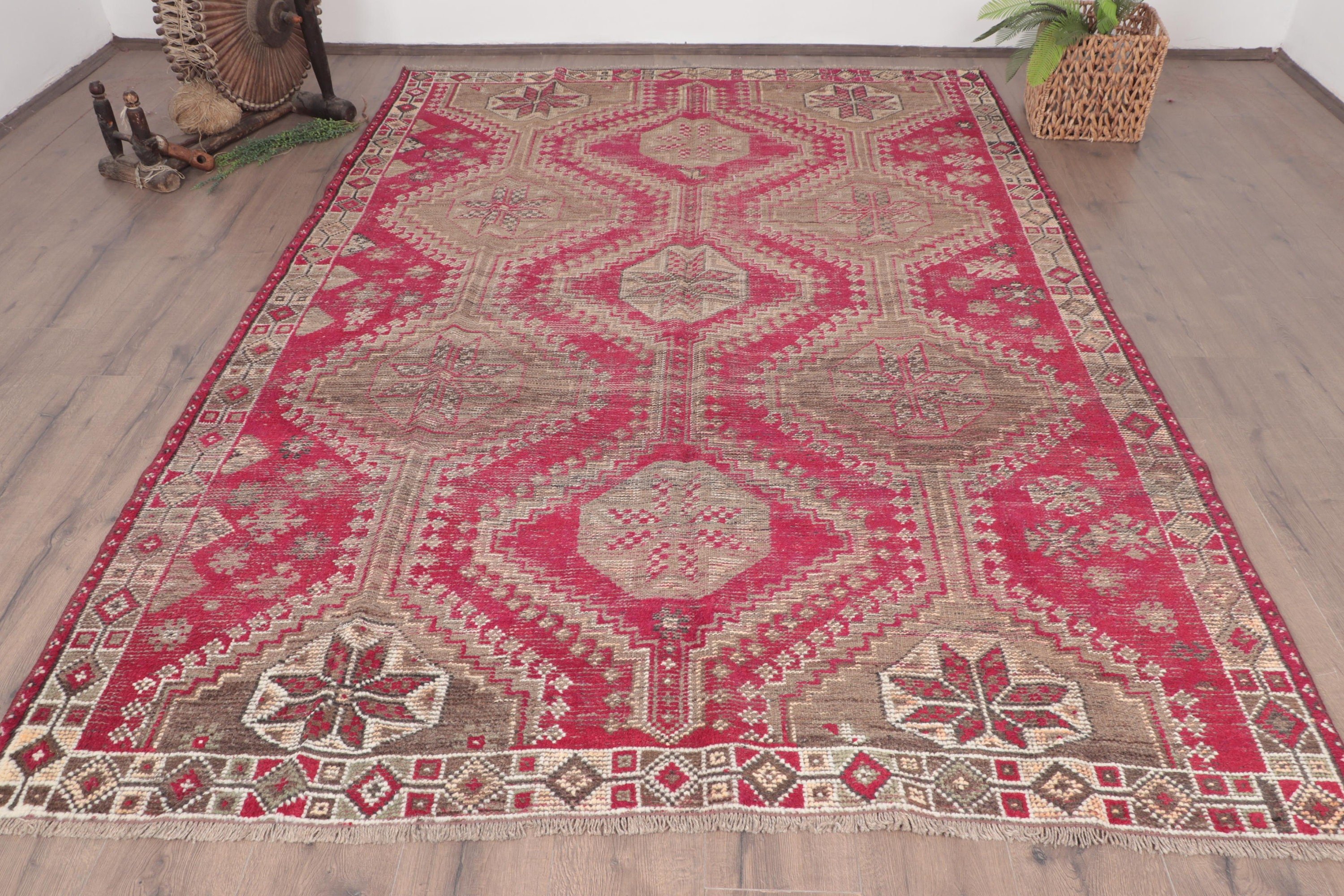 Modern Halı, Kahverengi El Dokuma Halı, Büyük Oushak Halı, Vintage Halı, Türk Halısı, Boho Halıları, 6.1x9.2 ft Büyük Halılar, Yün Halısı, Büyük Boho Halıları