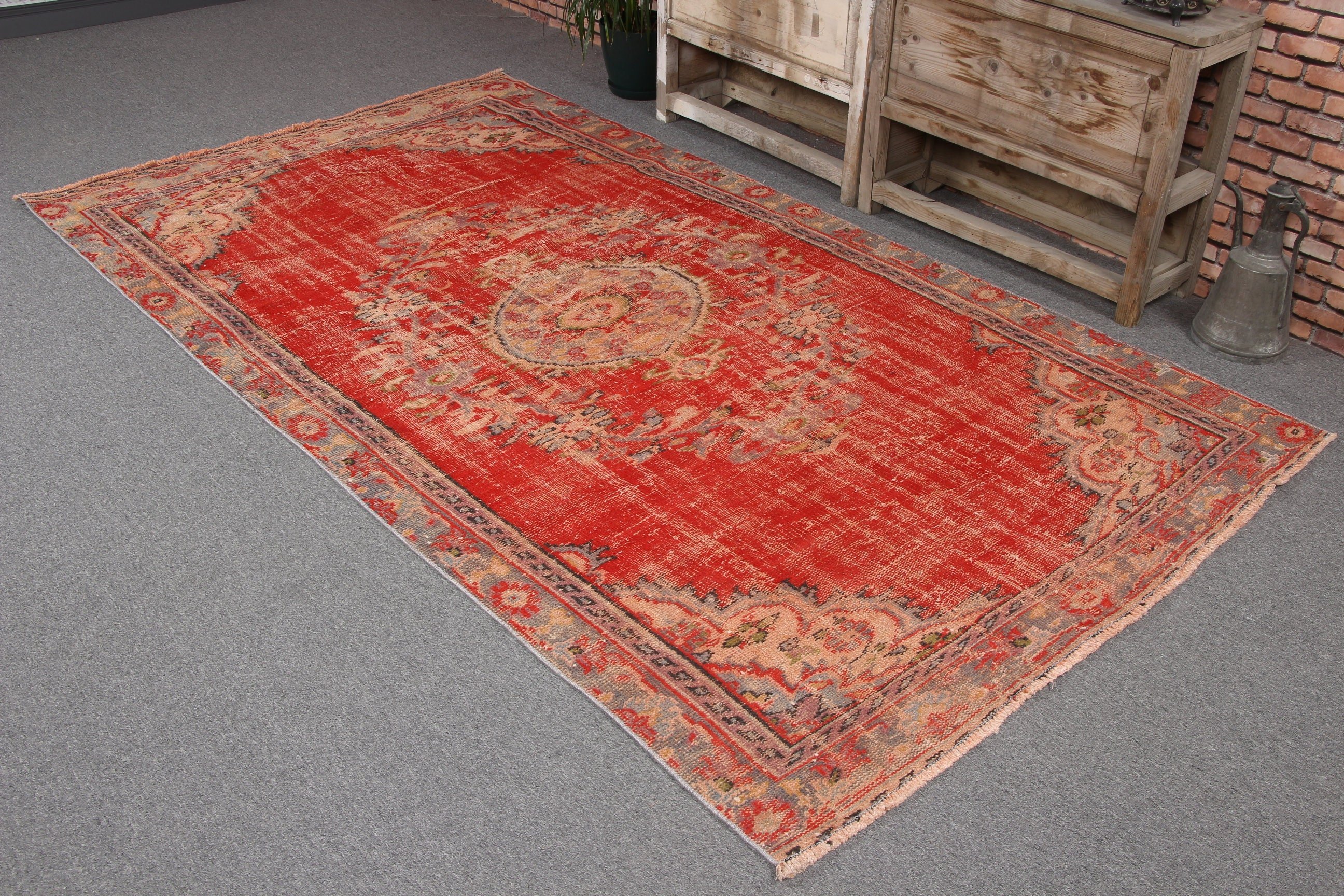 4.9x8.8 ft Large Rug, Turkish Rugs, Large Oushak Rug, Salon Rug, Handwoven Rug, Vintage Rug, Rugs for Salon, Red Handwoven Rugs, Cool Rug