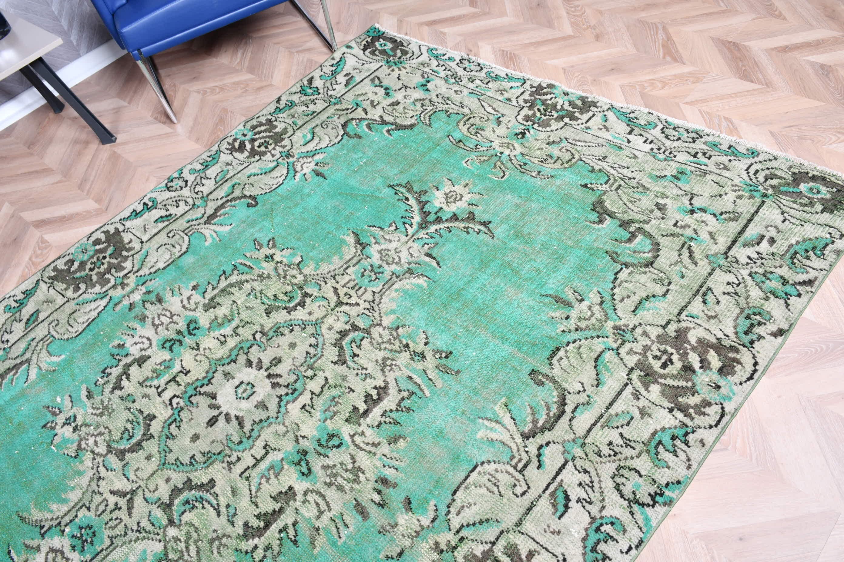 Living Room Rugs, Vintage Rug, Anatolian Rugs, Natural Rugs, Turkish Rug, Salon Rug, Oriental Rug, Green Cool Rug, 5.9x8.9 ft Large Rugs