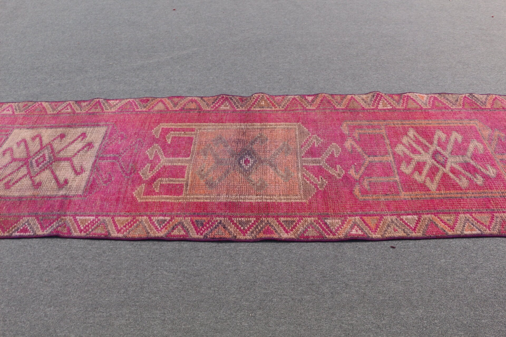 Turkish Rugs, Oushak Rug, Vintage Rugs, 2.8x10.6 ft Runner Rug, Rugs for Corridor, Floor Rug, Pink Antique Rug, Hallway Rug, Tribal Rug