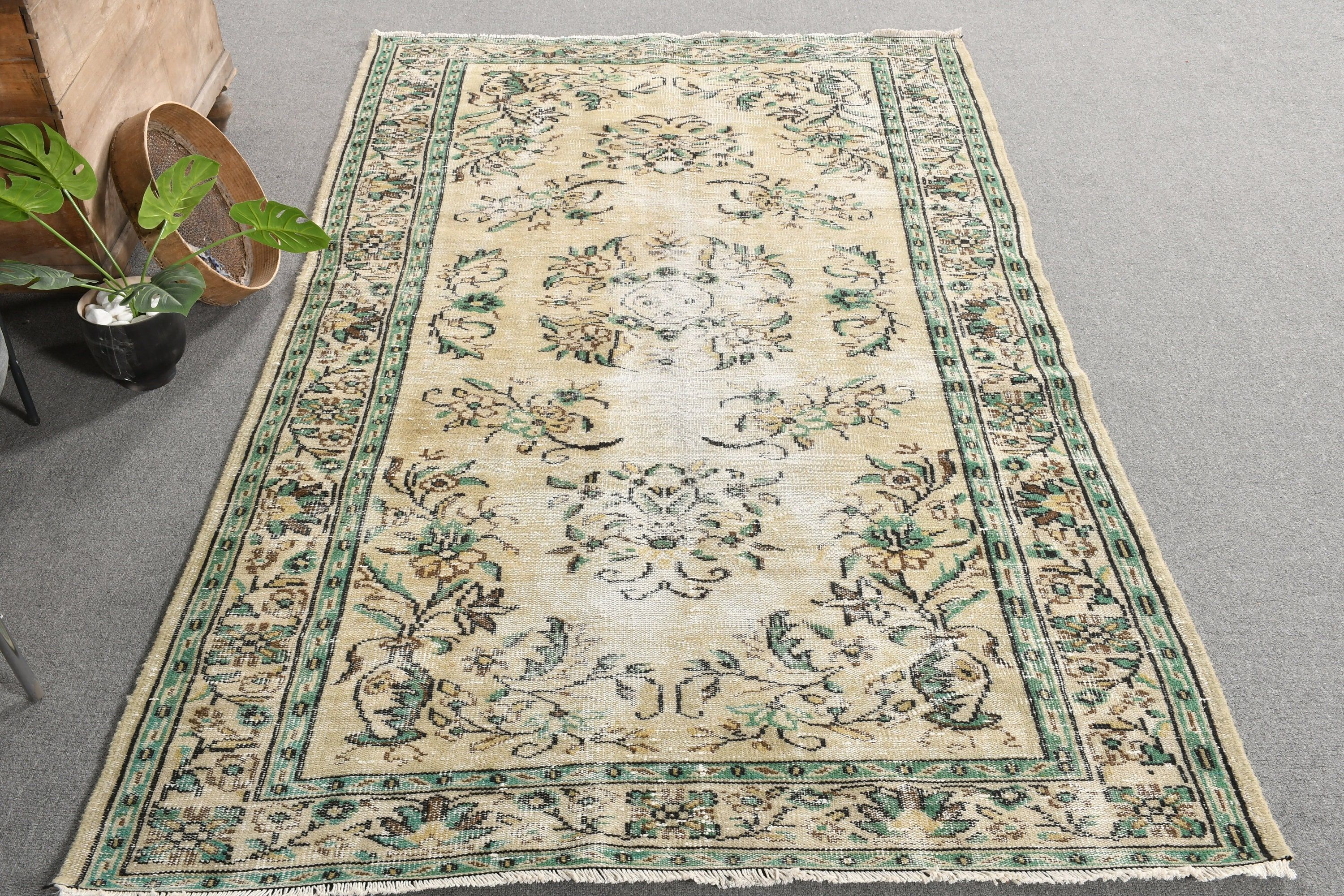 Turkish Rug, Kitchen Rug, 5.3x9 ft Large Rugs, Floor Rug, Dining Room Rug, Office Rug, Living Room Rug, Green Home Decor Rugs, Vintage Rugs