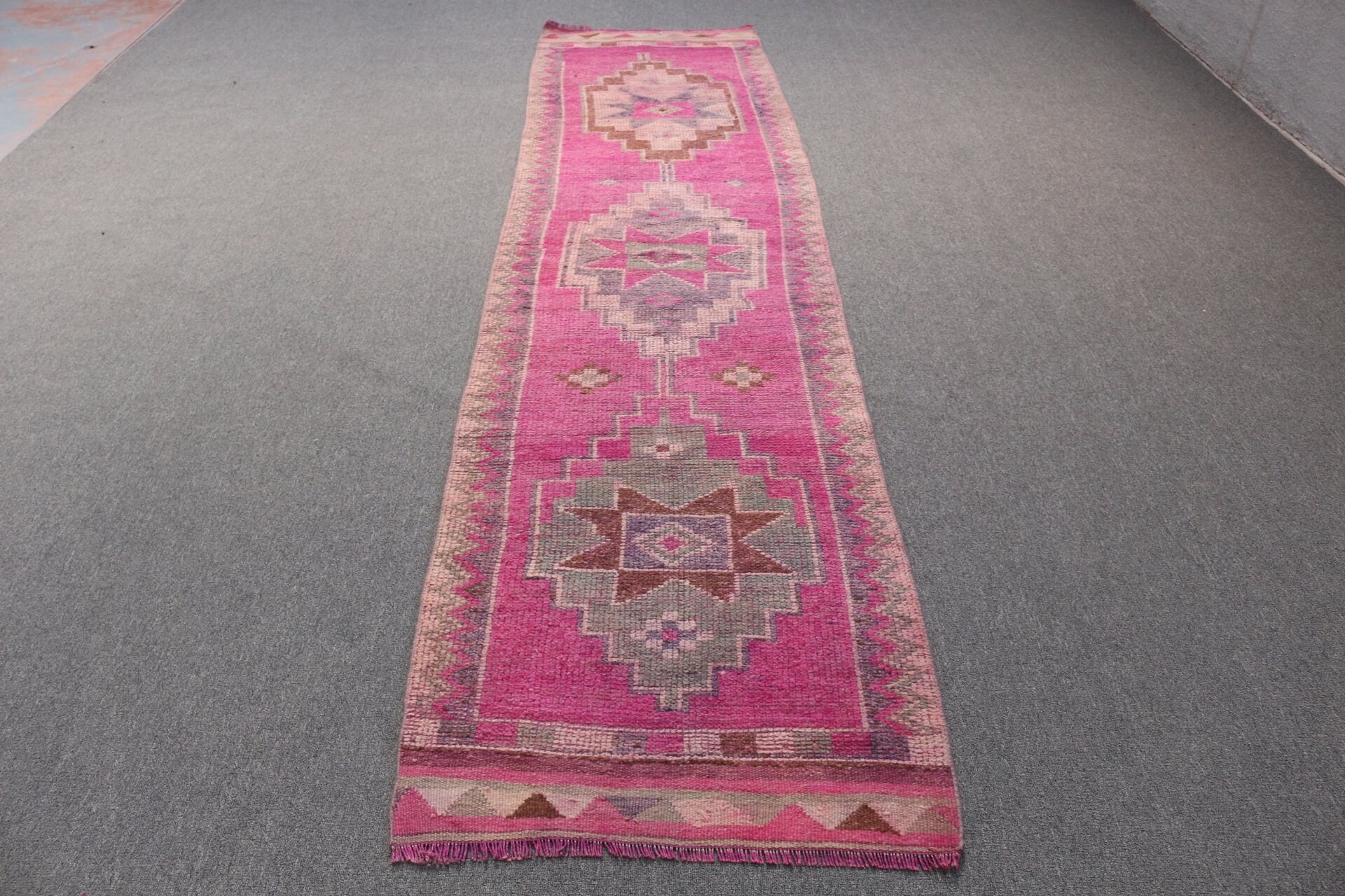 Vintage Rugs, 2.6x11.2 ft Runner Rug, Stair Rugs, Bedroom Rugs, Pink Kitchen Rug, Ethnic Rugs, Antique Rug, Rugs for Kitchen, Turkish Rugs
