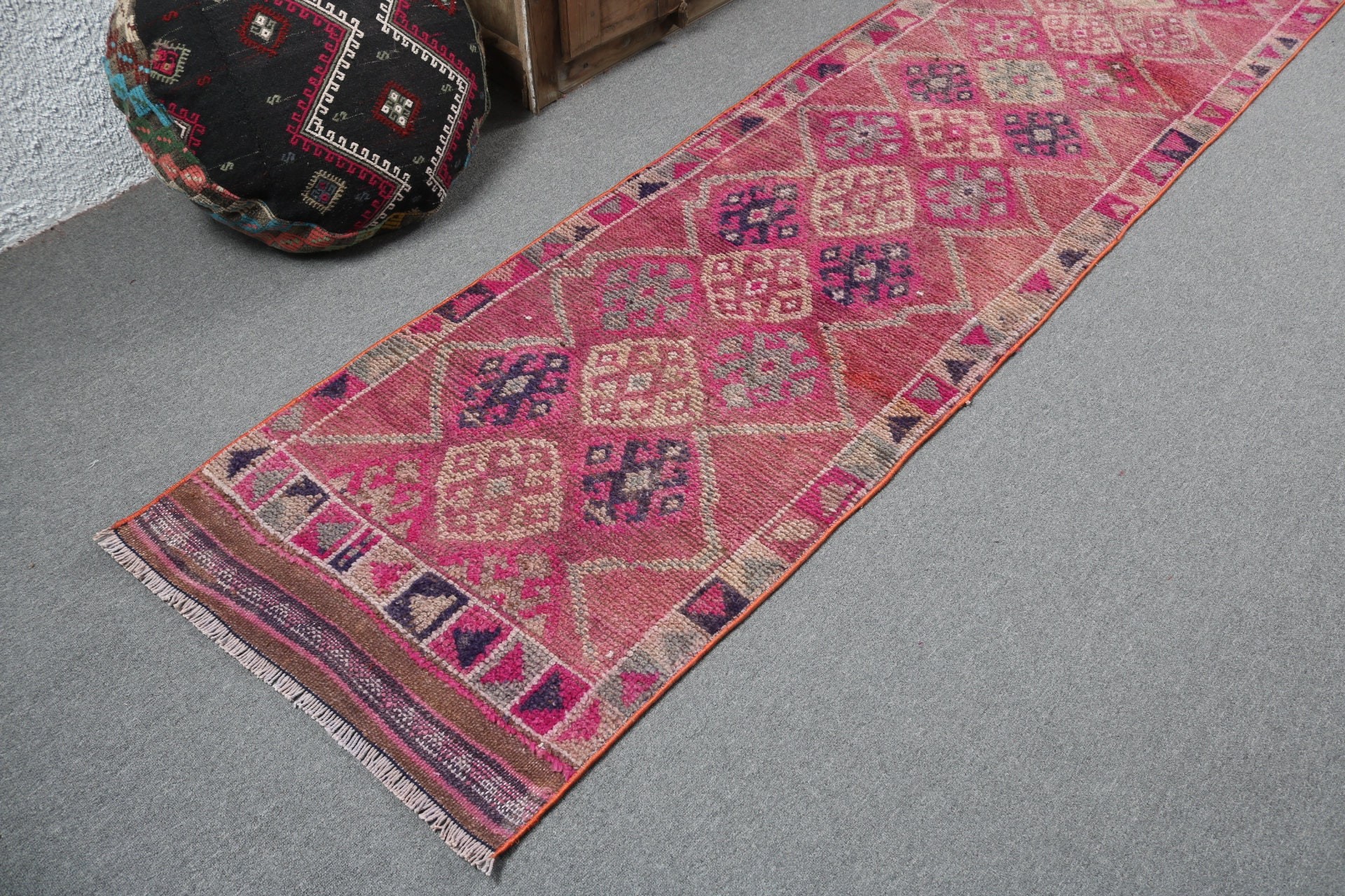 Vintage Rugs, Handmade Rug, Neutral Rugs, 2.5x12.3 ft Runner Rug, Floor Rugs, Beni Ourain Runner Rugs, Turkish Rugs, Pink Statement Rugs