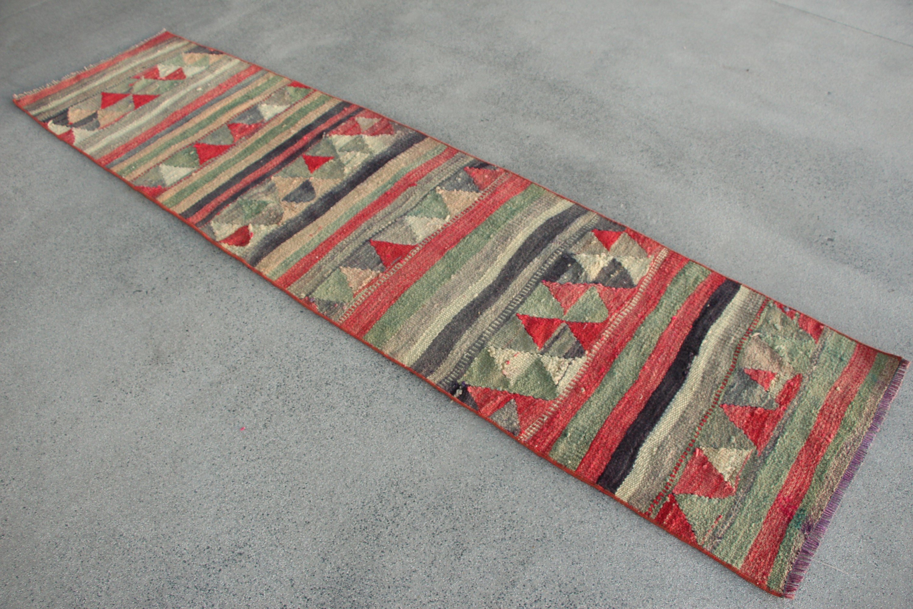 Vintage Rug, Floor Rug, Green Cool Rug, 2.2x8.9 ft Runner Rug, Rugs for Kitchen, Turkish Rug, Kilim, Hand Knotted Rug, Stair Rug, Cool Rug