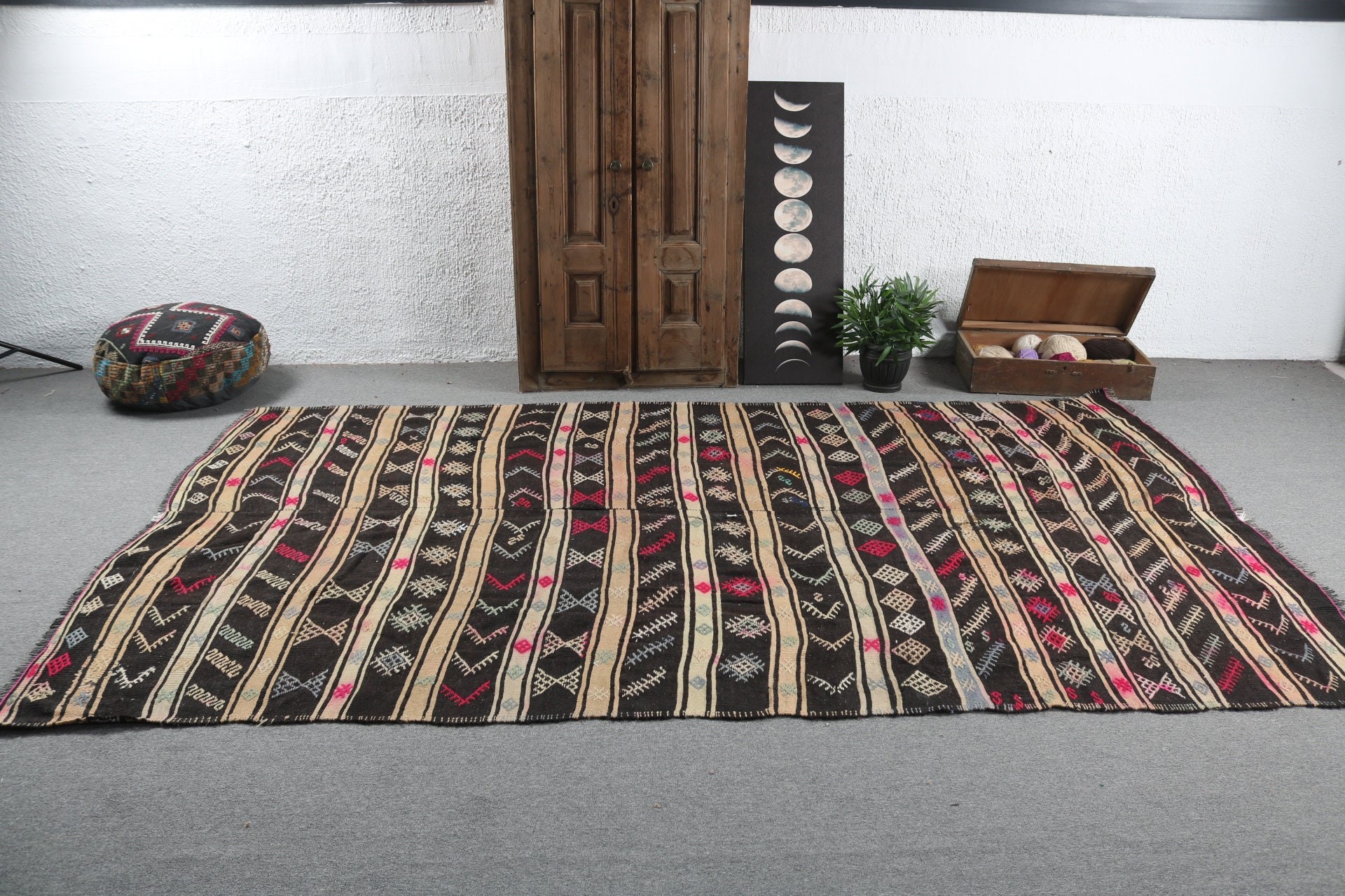 Lüks Halı, Siyah Oushak Halılar, Türk Halısı, Anadolu Halısı, Kilim, Vintage Halılar, Büyük Boy Türk Halısı, Boho Halısı, 6.6x10.8 ft Büyük Boy Halılar