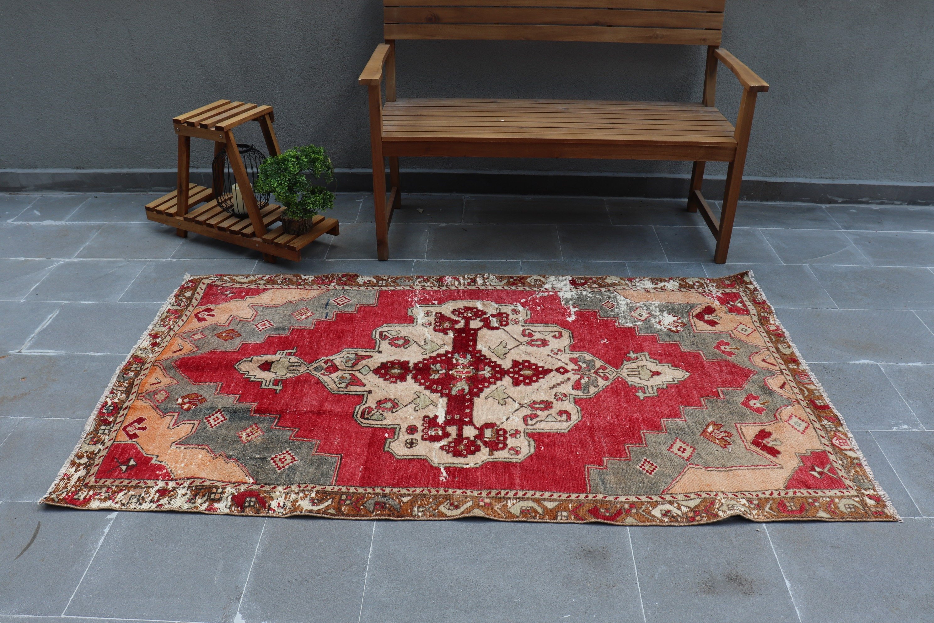 Red Kitchen Rug, Turkish Rugs, 3.6x6.4 ft Accent Rug, Vintage Rug, Floor Rug, Rugs for Nursery, Nursery Rug, Entry Rug