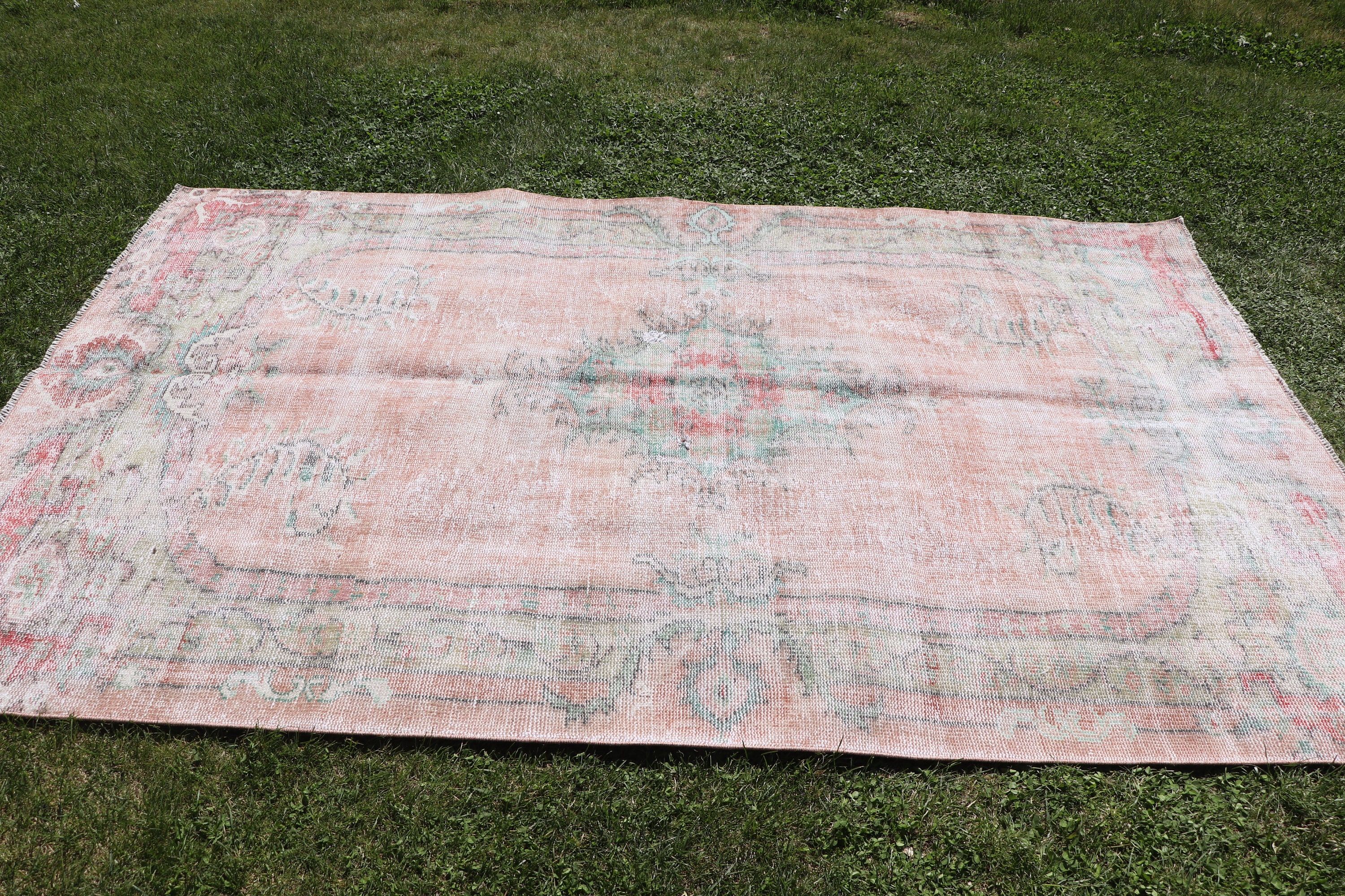 Floor Rug, Orange Home Decor Rug, 5.3x8.4 ft Large Rug, Boho Rug, Vintage Rugs, Turkish Rugs, Bedroom Rug, Rugs for Salon, Living Room Rugs