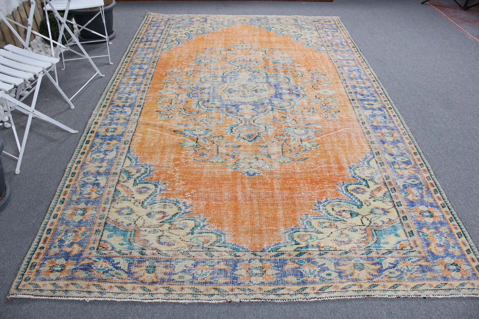 6.4x10.2 ft Large Rugs, Vintage Rug, Home Decor Rug, Dining Room Rugs, Kitchen Rugs, Orange Floor Rug, Turkish Rugs, Living Room Rugs