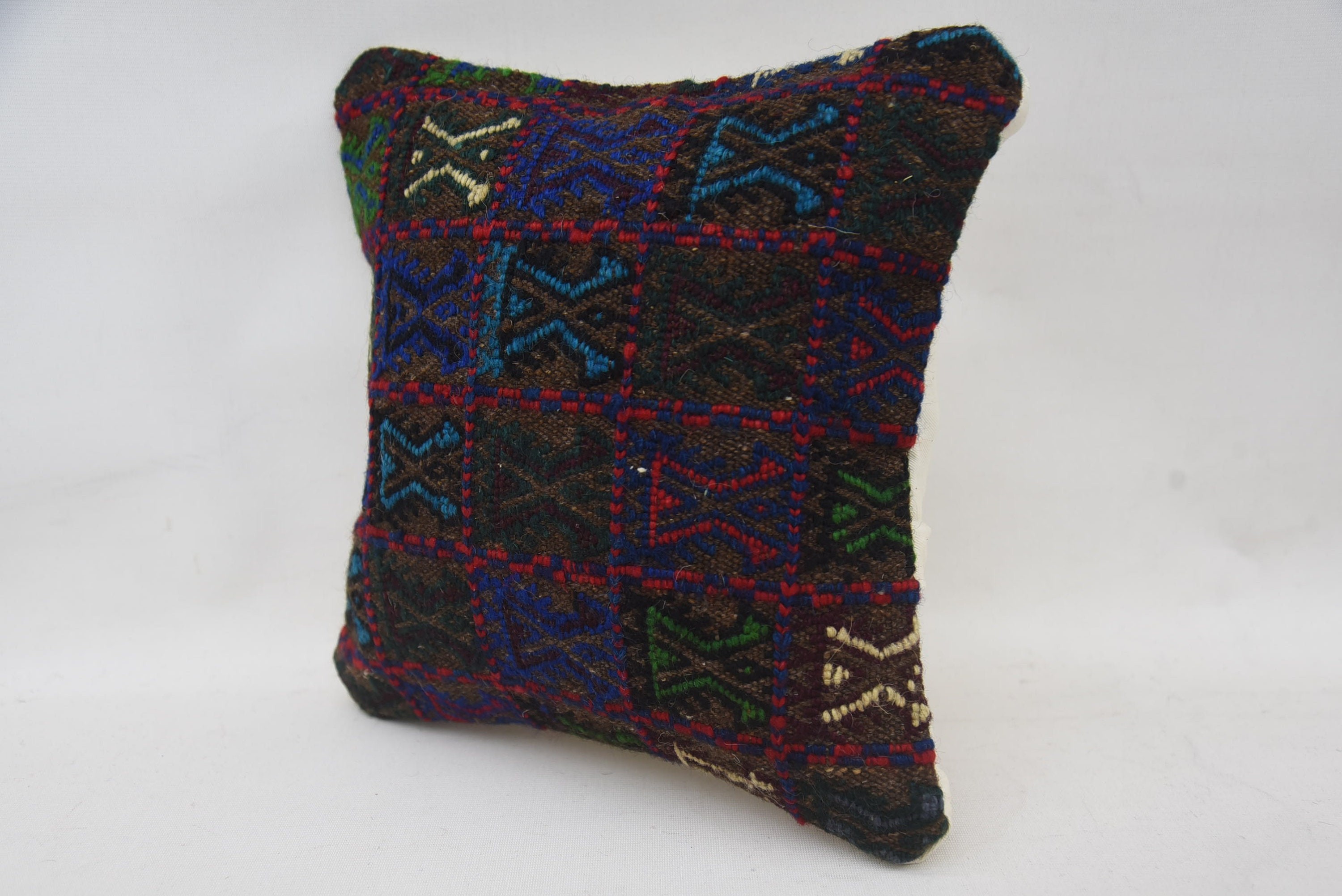 Outdoor Cushion Cover, Vintage Kilim Throw Pillow, Pastel Pillow Cover, Throw Kilim Pillow, 12"x12" Blue Cushion Cover, Kilim Cushion Sham