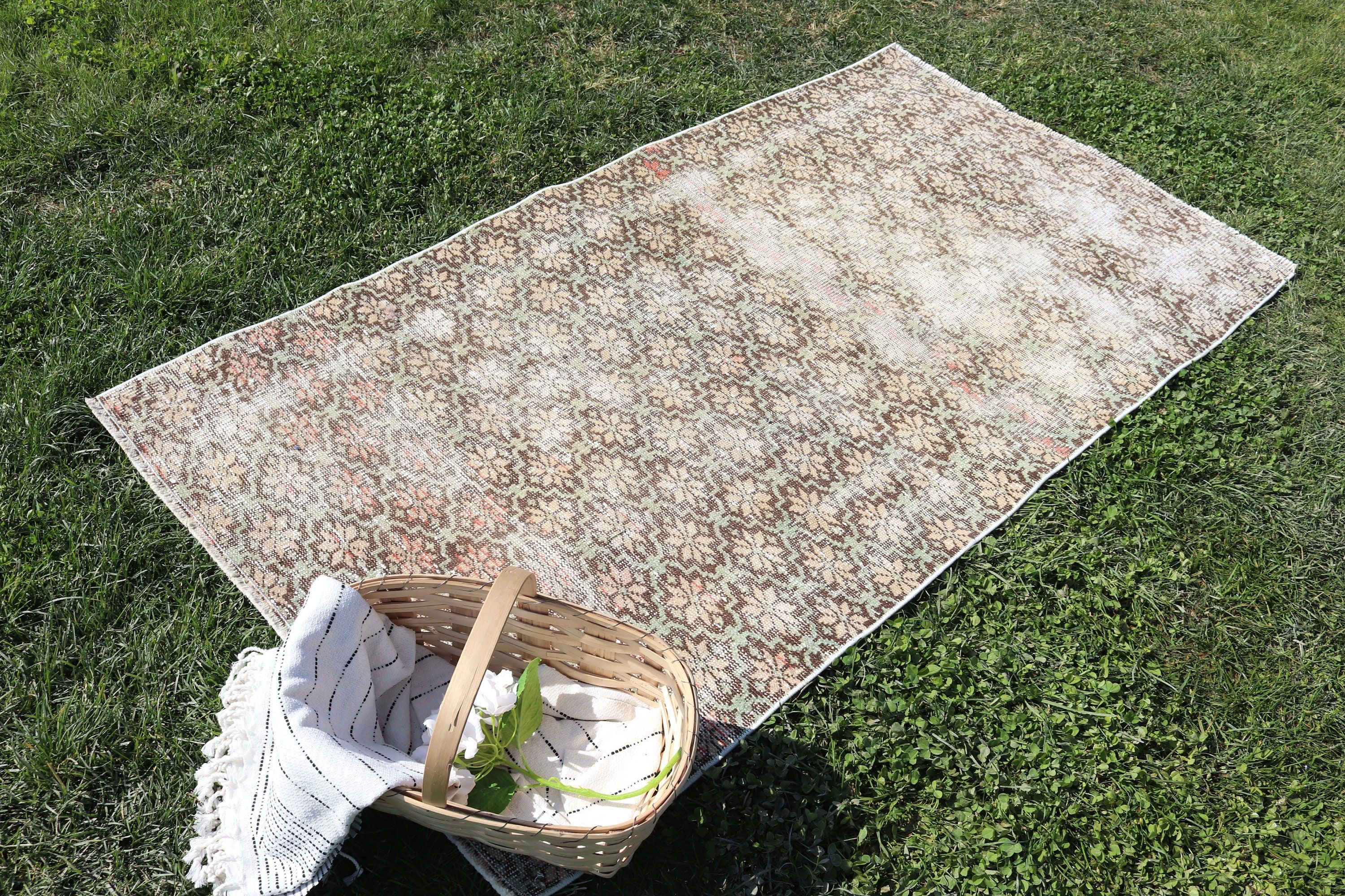 Green Neutral Rug, Kitchen Rugs, Nursery Rugs, Turkish Rug, Vintage Rugs, Bedroom Rug, Aztec Rug, Moroccan Rug, 3.2x5.7 ft Accent Rug