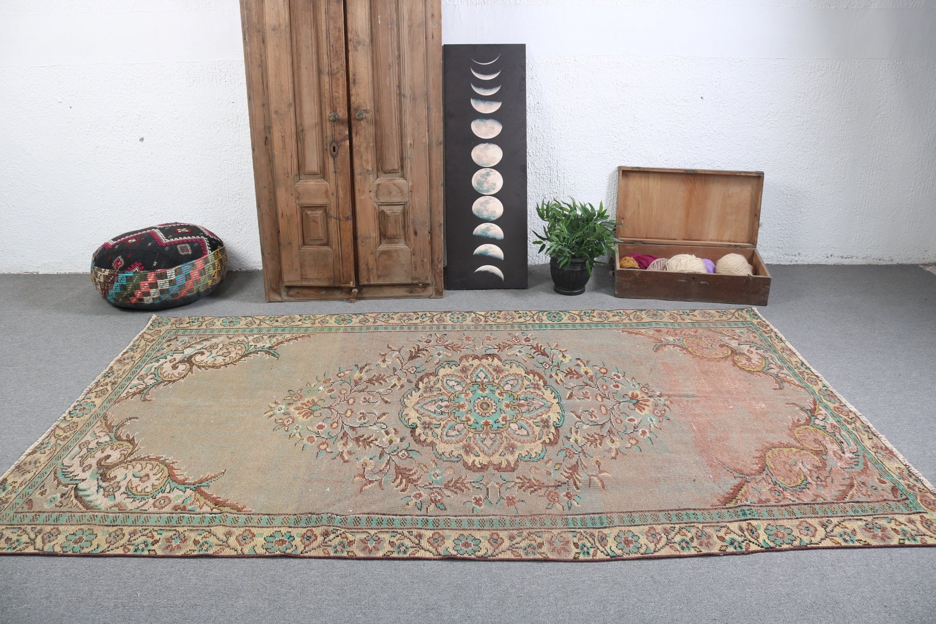 Yatak Odası Halıları, 5.4x9.4 ft Büyük Halılar, Yün Halı, Yeşil Antika Halılar, Hindi Halısı, Büyük Vintage Halılar, Lüks Halı, Vintage Halı, Türk Halısı