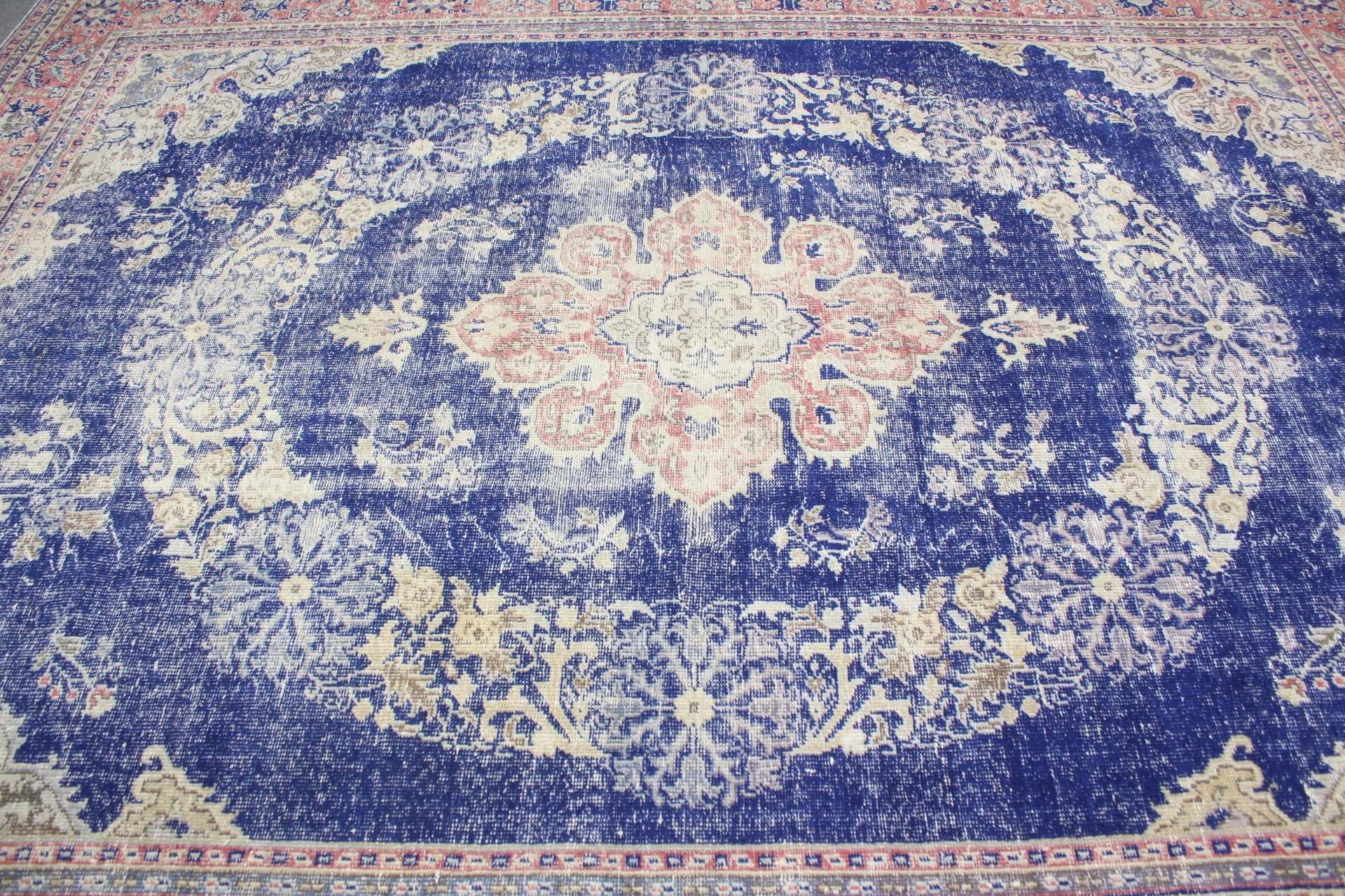 Antique Rug, Blue Floor Rug, Turkish Rug, Outdoor Rug, Dining Room Rug, Oushak Rug, Vintage Rug, 8.3x10.9 ft Oversize Rug, Living Room Rugs