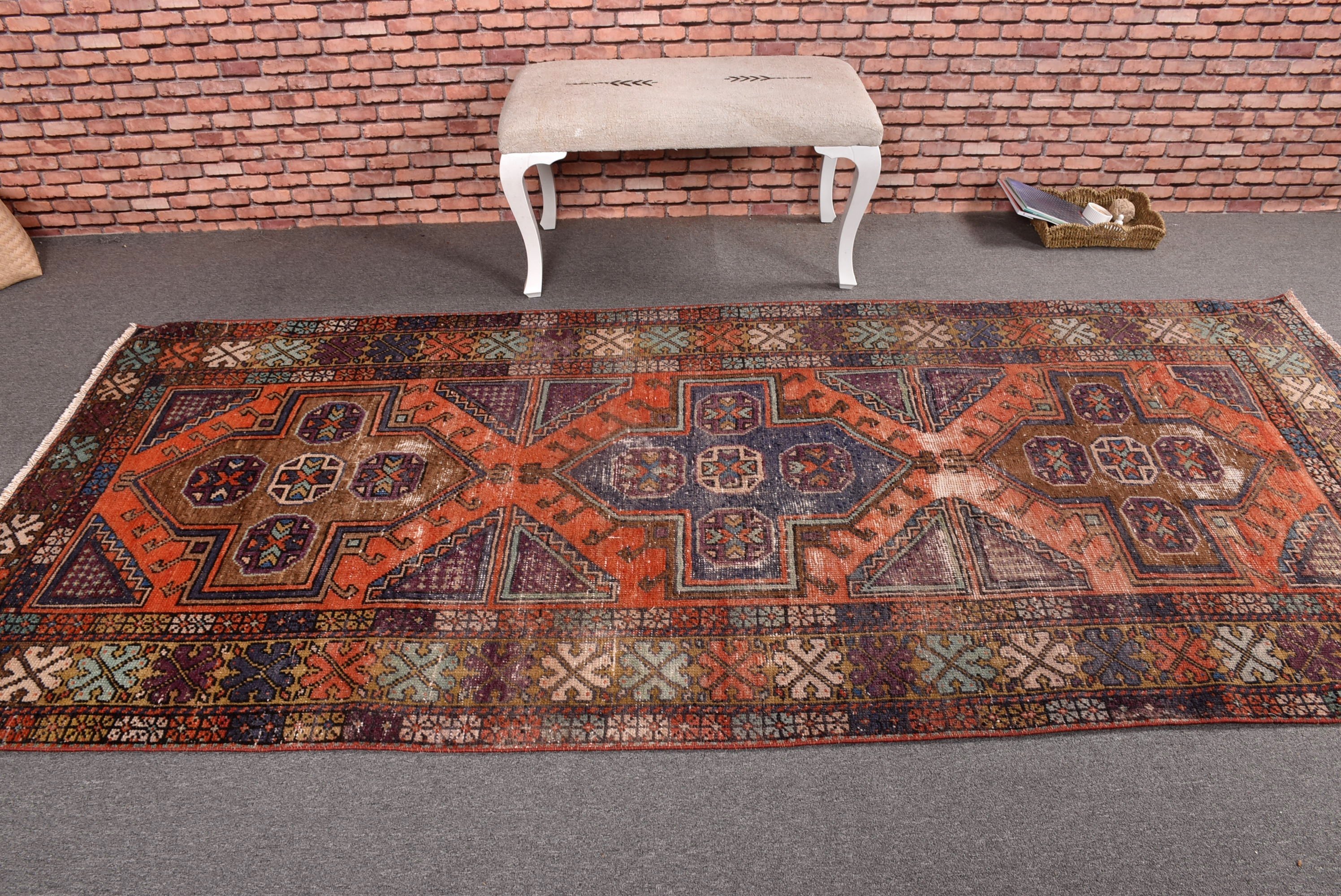 Vintage Halı, 4.6x9.7 ft Büyük Halı, Yemek Odası Halısı, Turuncu Modern Halı, El Dokuma Halı, Anadolu Halıları, Modern Halı, Yatak Odası Halısı, Türk Halıları