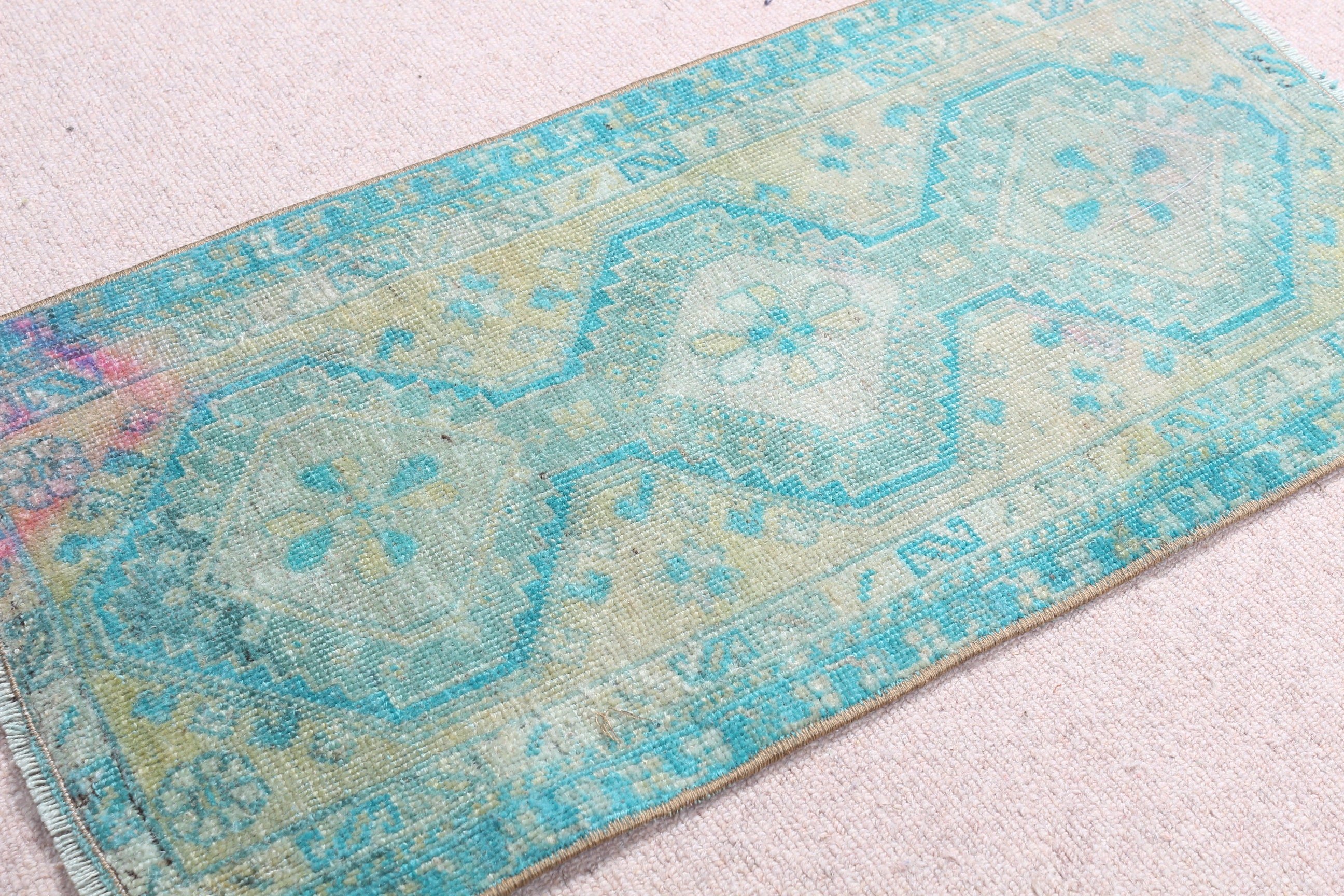 1.4x2.8 ft Small Rugs, Cool Rug, Retro Rug, Rugs for Entry, Nursery Rug, Bath Rugs, Turkish Rug, Vintage Rugs, Wool Rugs, Green Floor Rugs