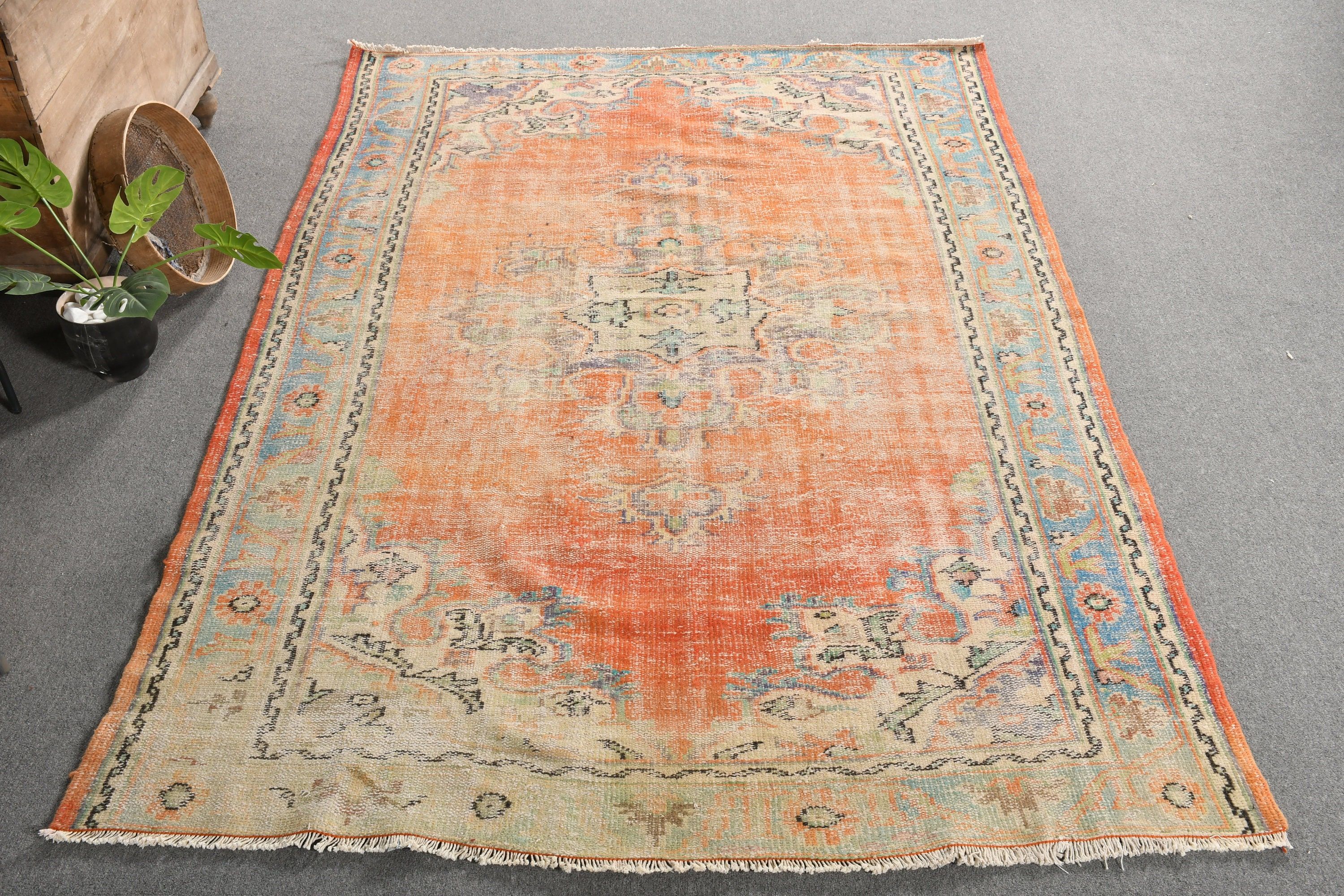 Oturma Odası Halısı, Fas Halıları, Turuncu Ev Dekorasyonu Halıları, Salon Halısı, Göçebe Halıları, 5.8x8.7 ft Büyük Halı, Havalı Halı, Vintage Halılar, Türk Halıları