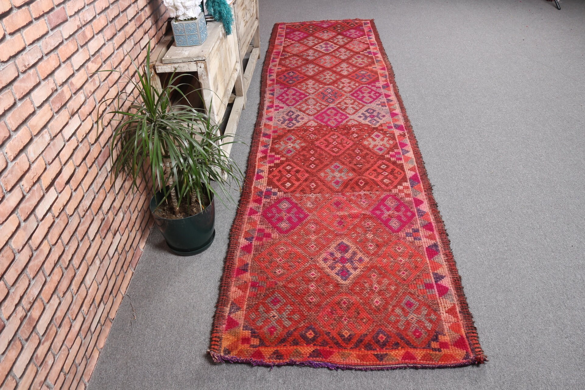 Mor Havalı Halı, Soluk Halılar, Havalı Halı, Türk Halısı, Vintage Halı, Koridor Halısı, Ev Dekorasyonu Halıları, Merdiven Halıları, 2,9x11,2 ft Koşucu Halıları