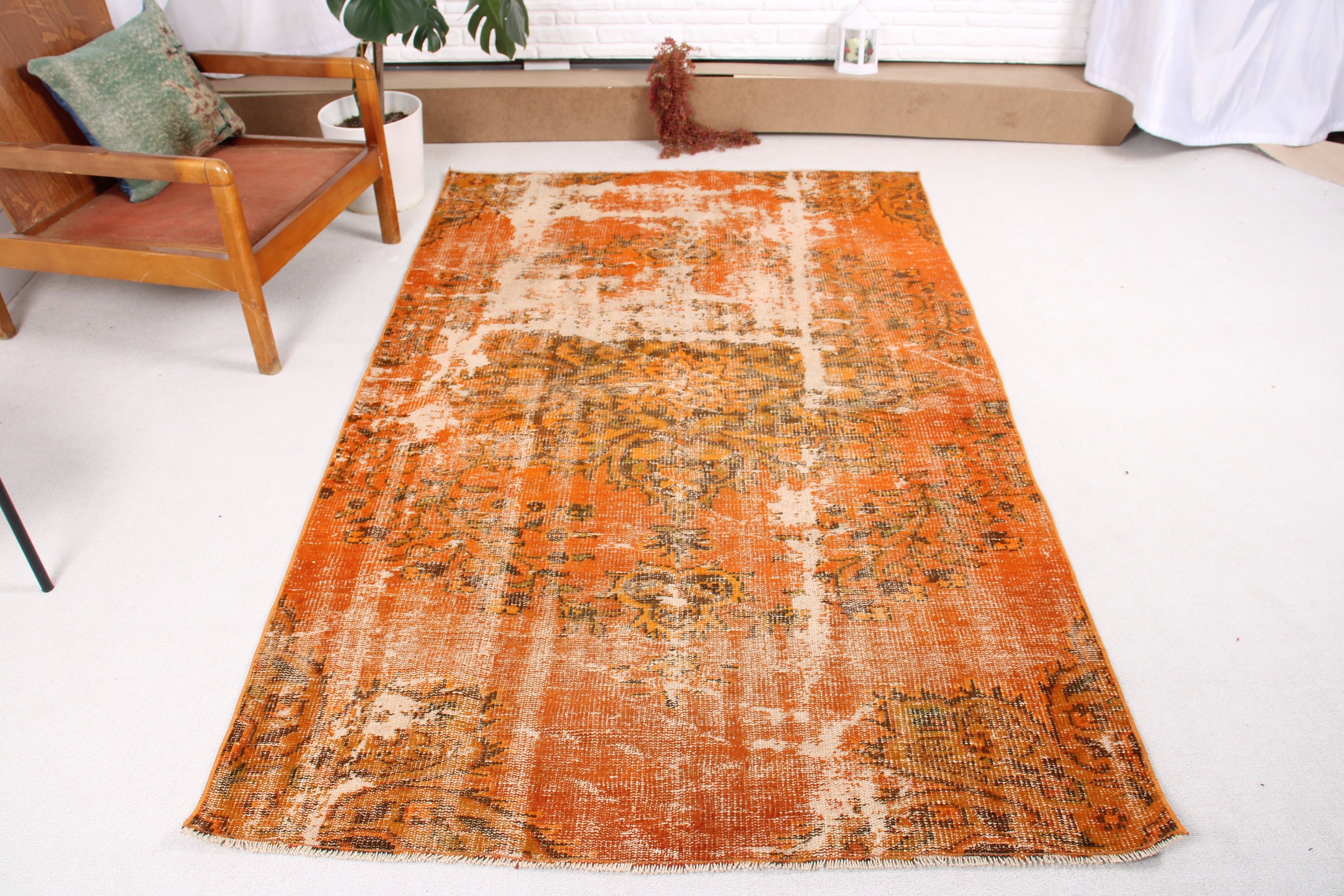 Vintage Rugs, Aztec Rugs, Boho Rug, Turkish Rug, Kitchen Rugs, 4.4x7.2 ft Area Rugs, Wool Rug, Vintage Area Rug, Orange Anatolian Rugs