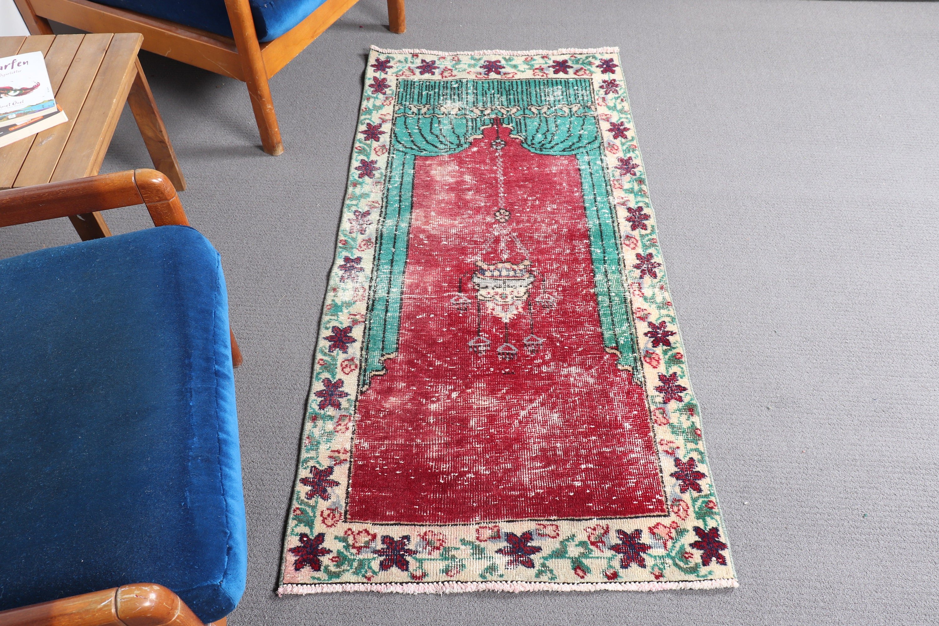 Rugs for Nursery, Old Rug, Vintage Rug, Turkish Rugs, Car Mat Rugs, Kitchen Rug, Entry Rug, Wool Rug, Red  2.5x5 ft Small Rugs