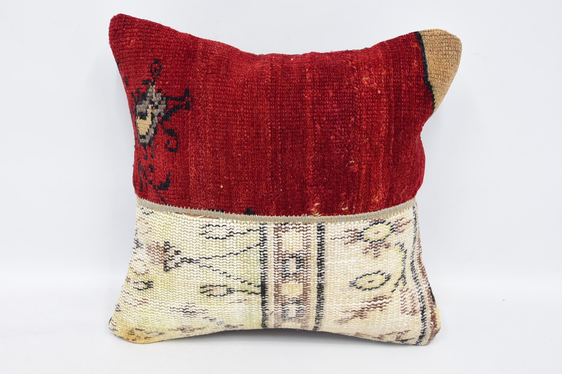 Throw Kilim Pillow, Kilim Pillow Cover, Southwestern Cushion, Antique Pillows, Vintage Throw Cushion Case, 16"x16" Red Cushion Case