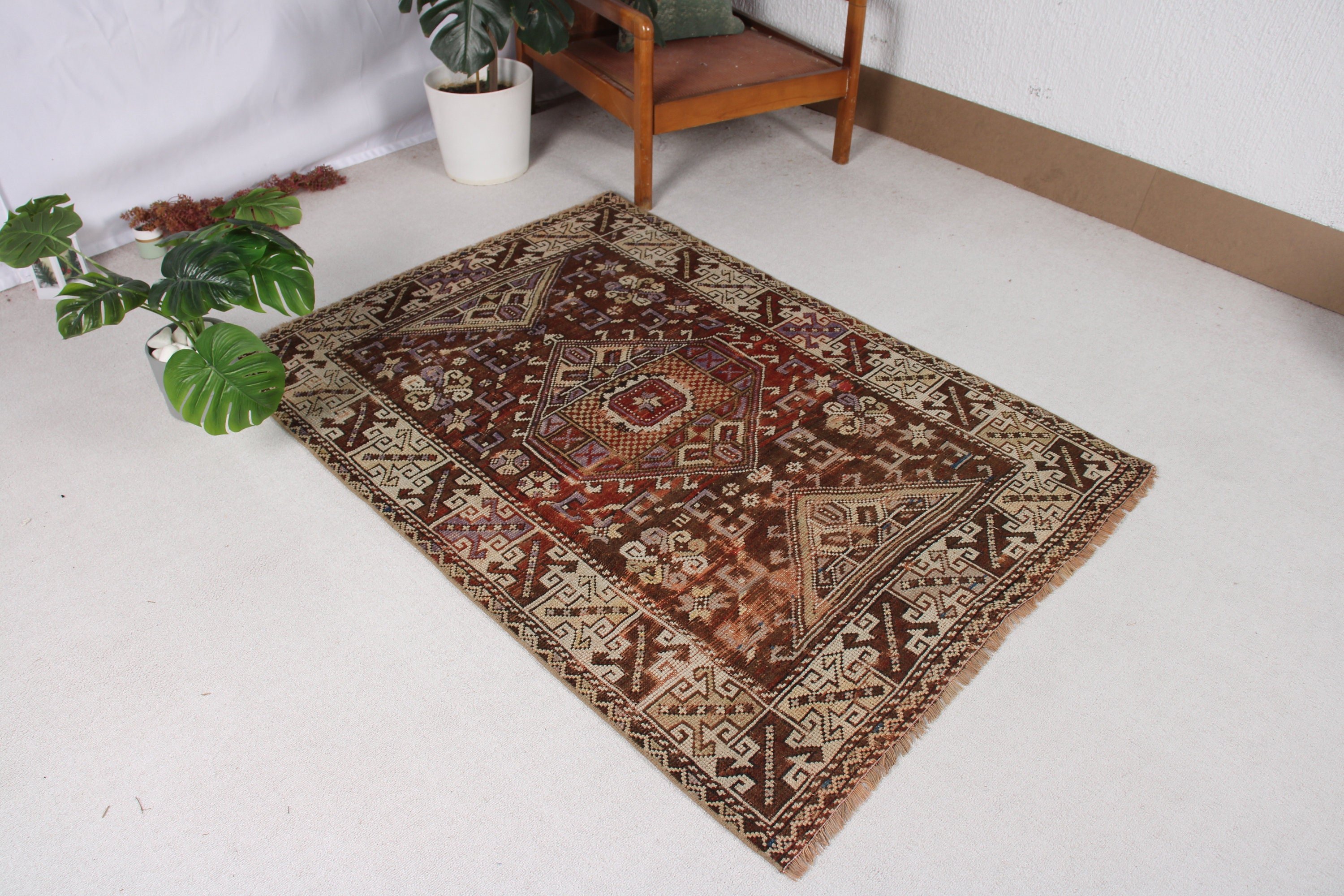 Floor Rug, Brown Oushak Rugs, Turkish Rug, 3.7x5.1 ft Accent Rug, Handwoven Rug, Entry Rug, Kitchen Rug, Vintage Rug, Vintage Accent Rugs