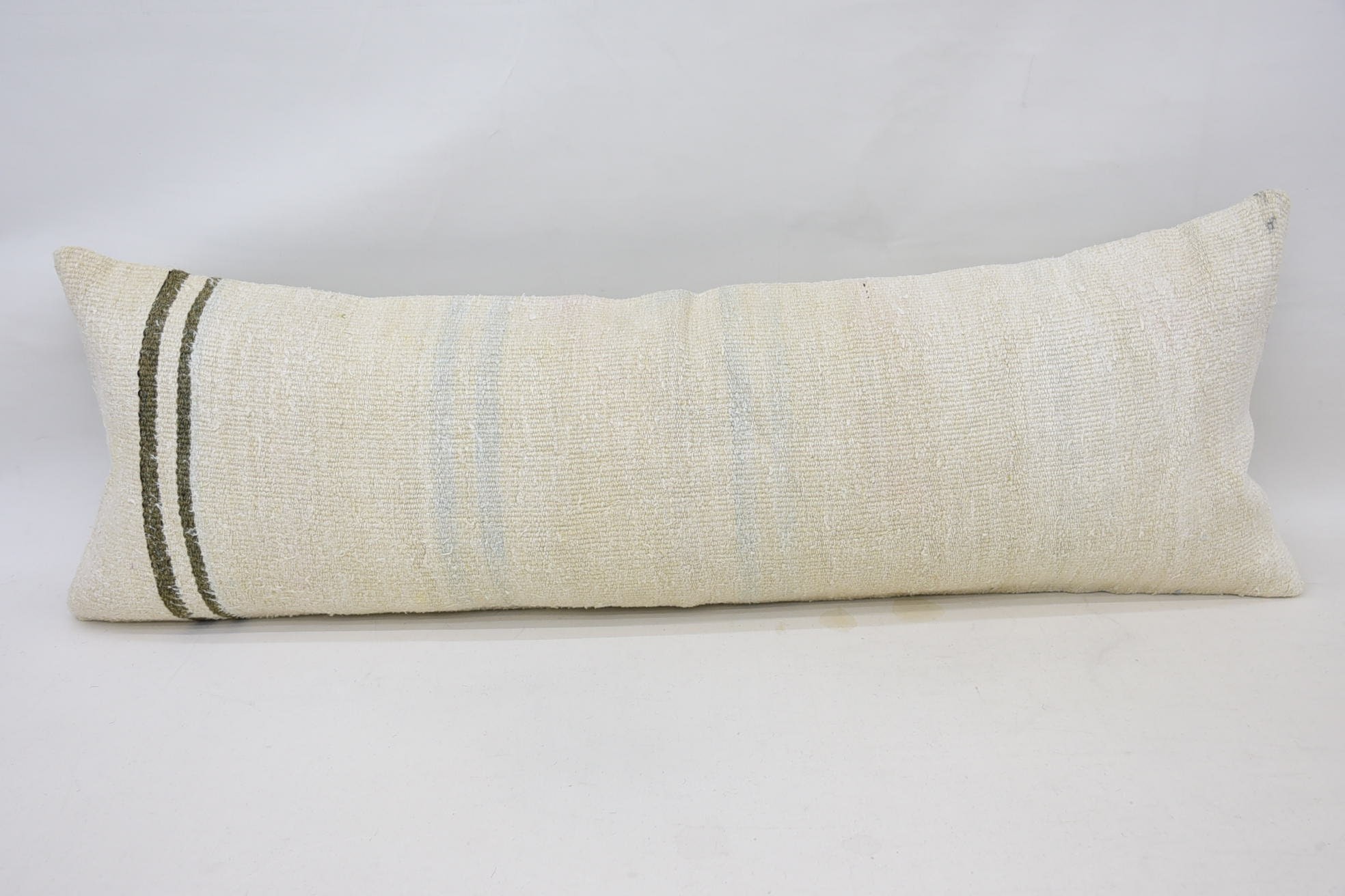 Vintage Pillow, 16"x48" White Pillow Sham, Nomadic Cushion, Handwoven Pillow, Kilim Pillow, Muted Cushion Case, Interior Designer Pillow