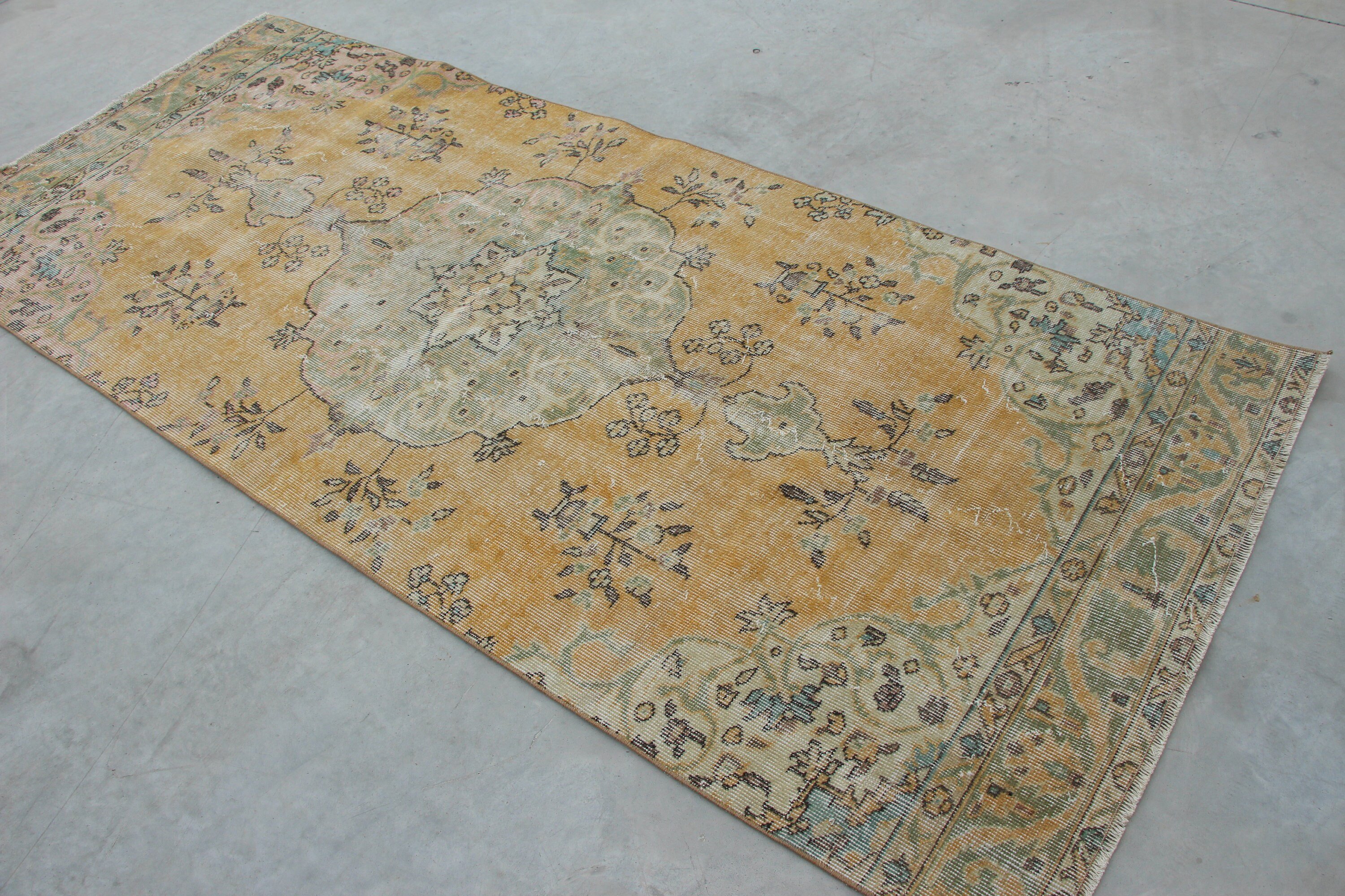 Indoor Rug, Yellow Oriental Rug, Antique Rug, Vintage Rug, 3.6x8.6 ft Area Rugs, Bedroom Rug, Turkish Rugs, Wool Rug, Rugs for Floor