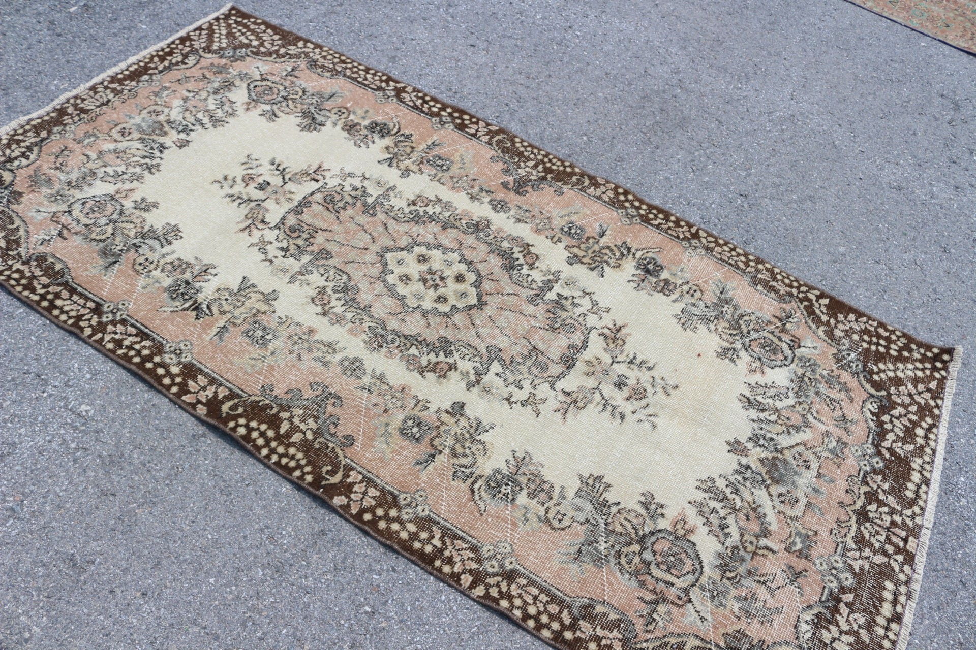 Vintage Rug, 3.7x7.2 ft Area Rug, Floor Rug, Oushak Rug, Nursery Rug, Turkish Rugs, Beige Bedroom Rugs, Rugs for Indoor, Living Room Rugs