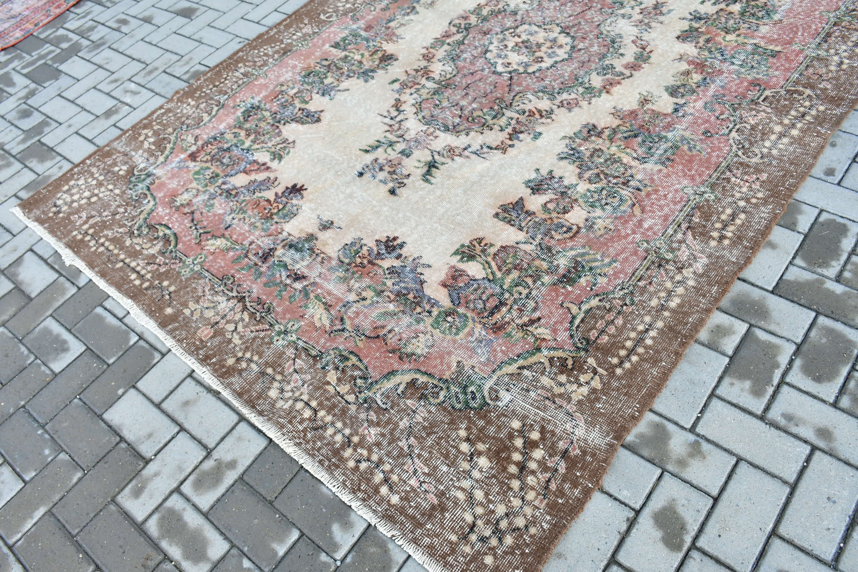 Vintage Oushak Rugs, Salon Rug, Vintage Rugs, 6.4x9.6 ft Large Rug, Turkish Rug, Wool Rug, Brown Floor Rug, Home Decor Rug, Dining Room Rug