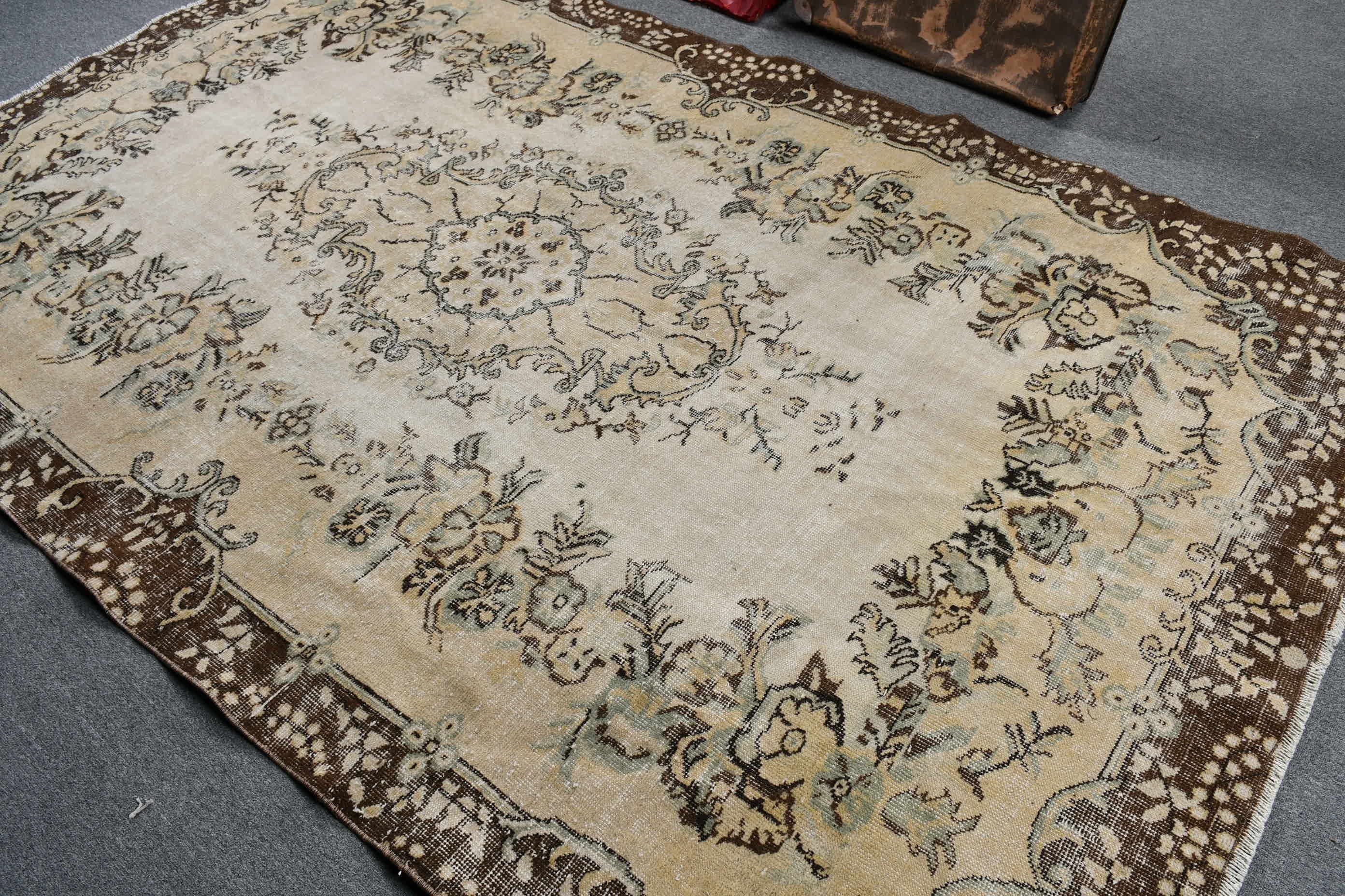 Bedroom Rug, Living Room Rug, Cute Rug, Antique Rug, Vintage Rug, Beige Floor Rug, Turkish Rugs, Oushak Rugs, 5.9x9.4 ft Large Rugs