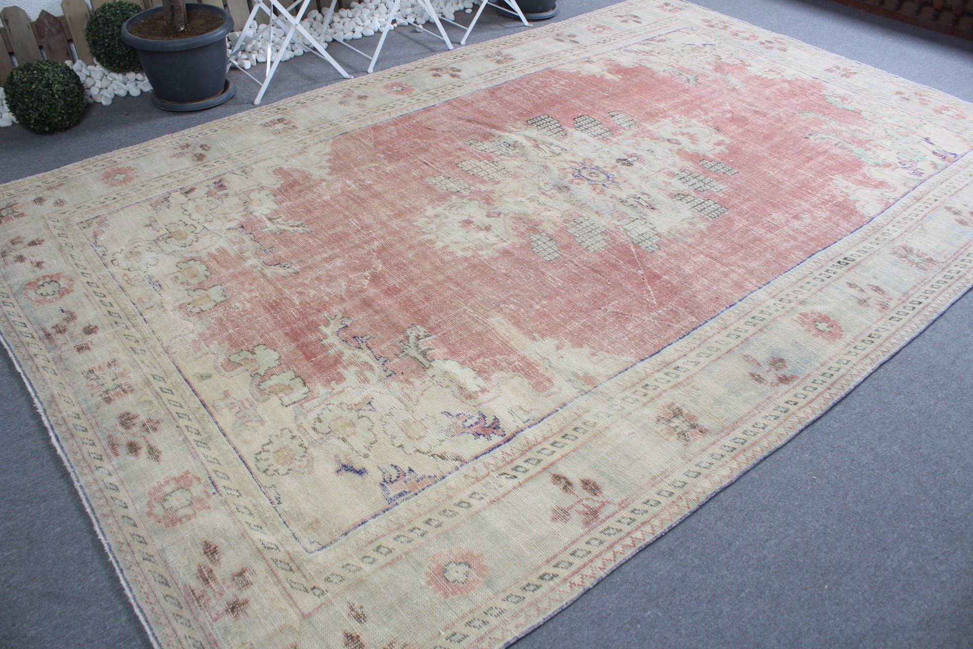 Bedroom Rug, Living Room Rug, Boho Rug, 7.4x11.8 ft Oversize Rugs, Oriental Rug, Beige Oushak Rug, Vintage Rugs, Turkish Rugs, Saloon Rugs