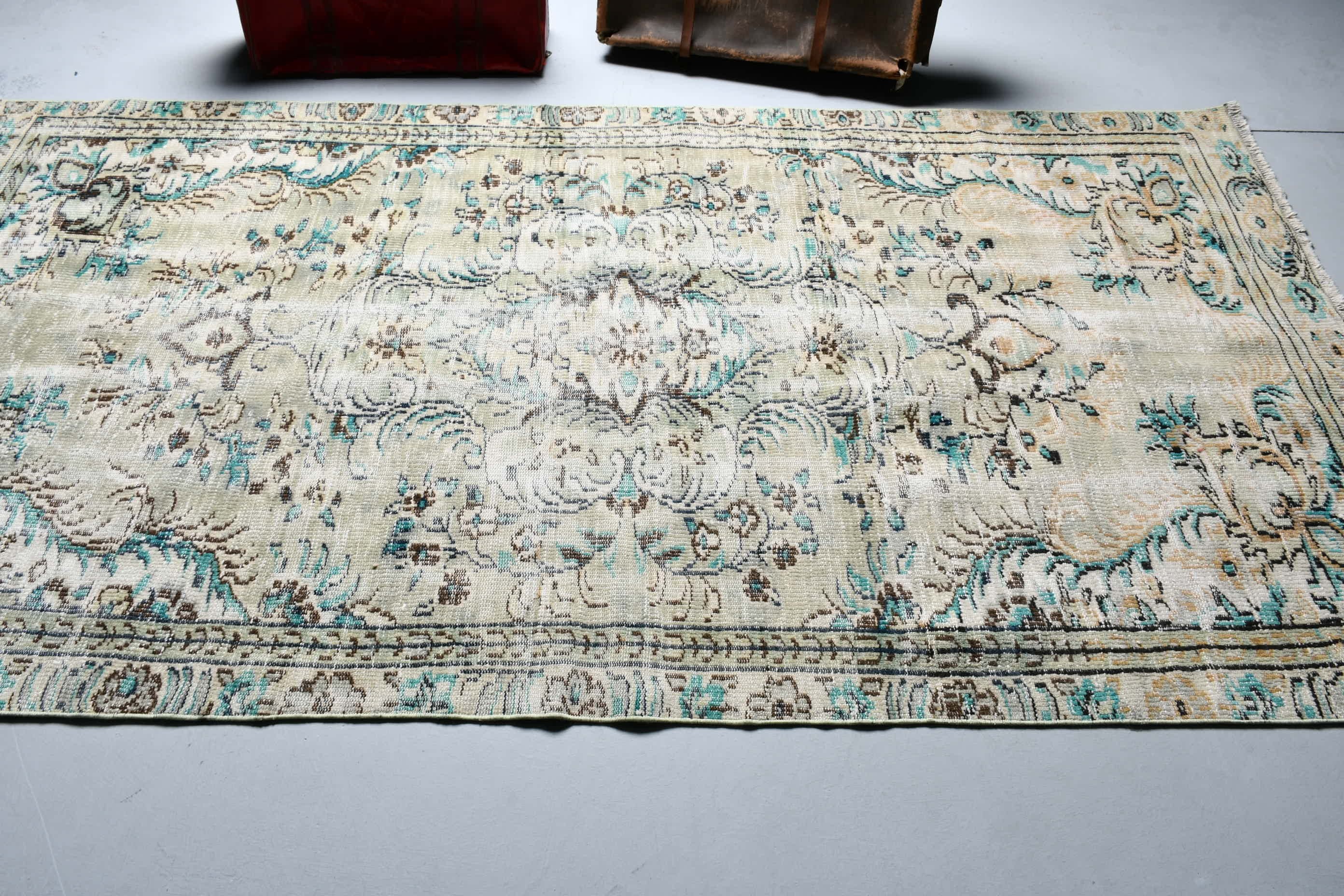 Vintage Rugs, Rugs for Bedroom, Indoor Rug, Green  4.5x8.8 ft Area Rug, Turkish Rug, Wool Rugs, Kitchen Rugs